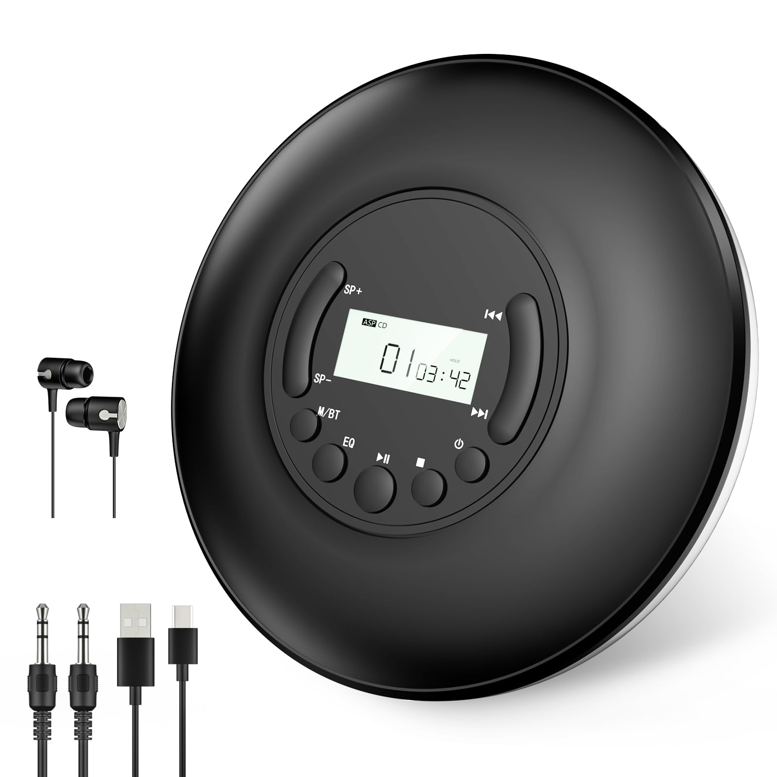 Gueray Portable CD Player Bluetooth: CD Player Portable with Headphones LCD Display Anti-Skip Protection CD Discman with AUX Cab