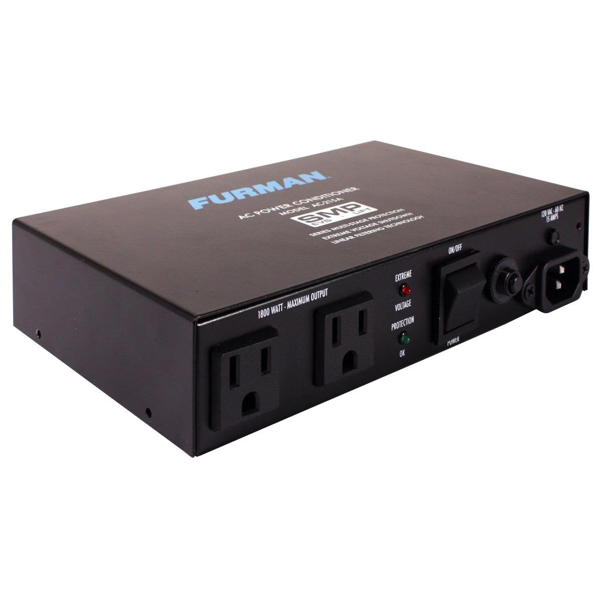 Furman AC-215A Compact Power Conditioner - Auto-Resetting Voltage Protection, Black Plastic