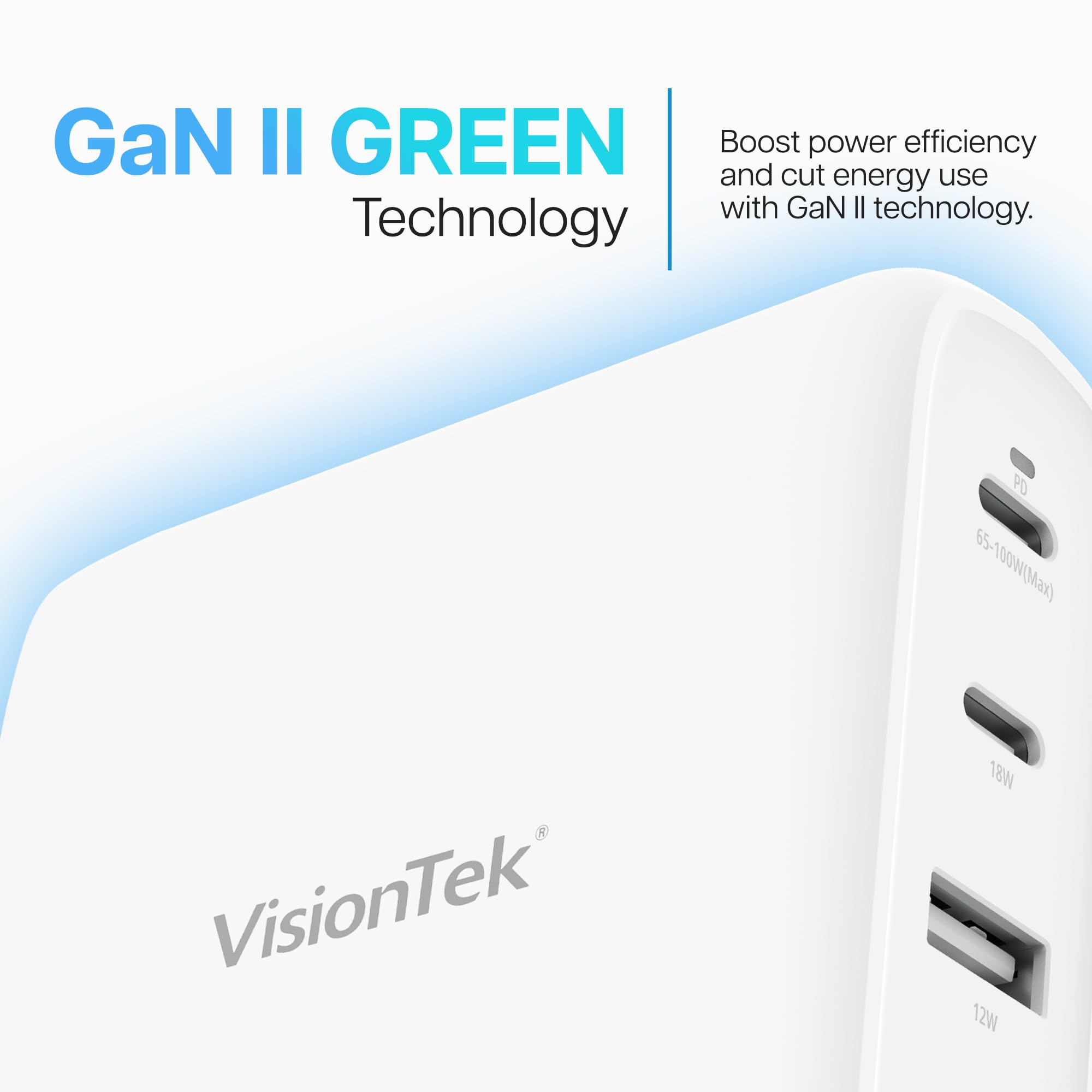 Visiontek Gan Ii 100W Wall Fast Charger - Quad Ports 2X Usb-C 2X Usb-A - Compatible With Macbook Pro/Air, Ipad, Iphone, Galaxy,