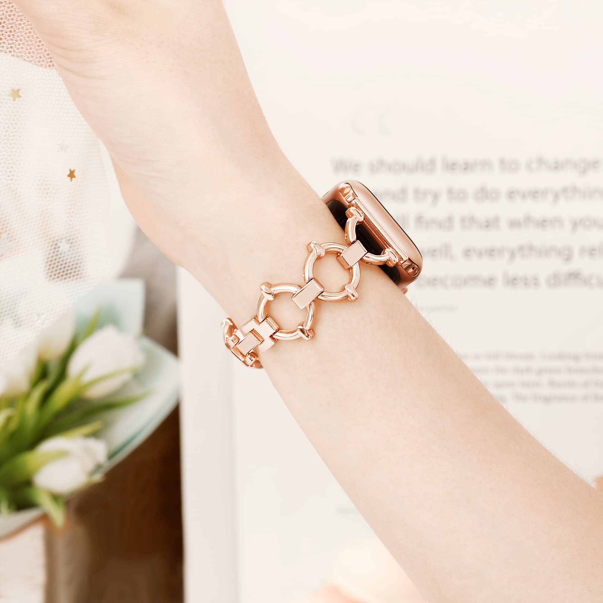 G Ficu Ring Shaped Band Compatible With Apple Watch Band 41Mm 40Mm 38Mm Iwatch Series 8 7 6 Se 5 4 3 2 1, Light Cute Slim Metal