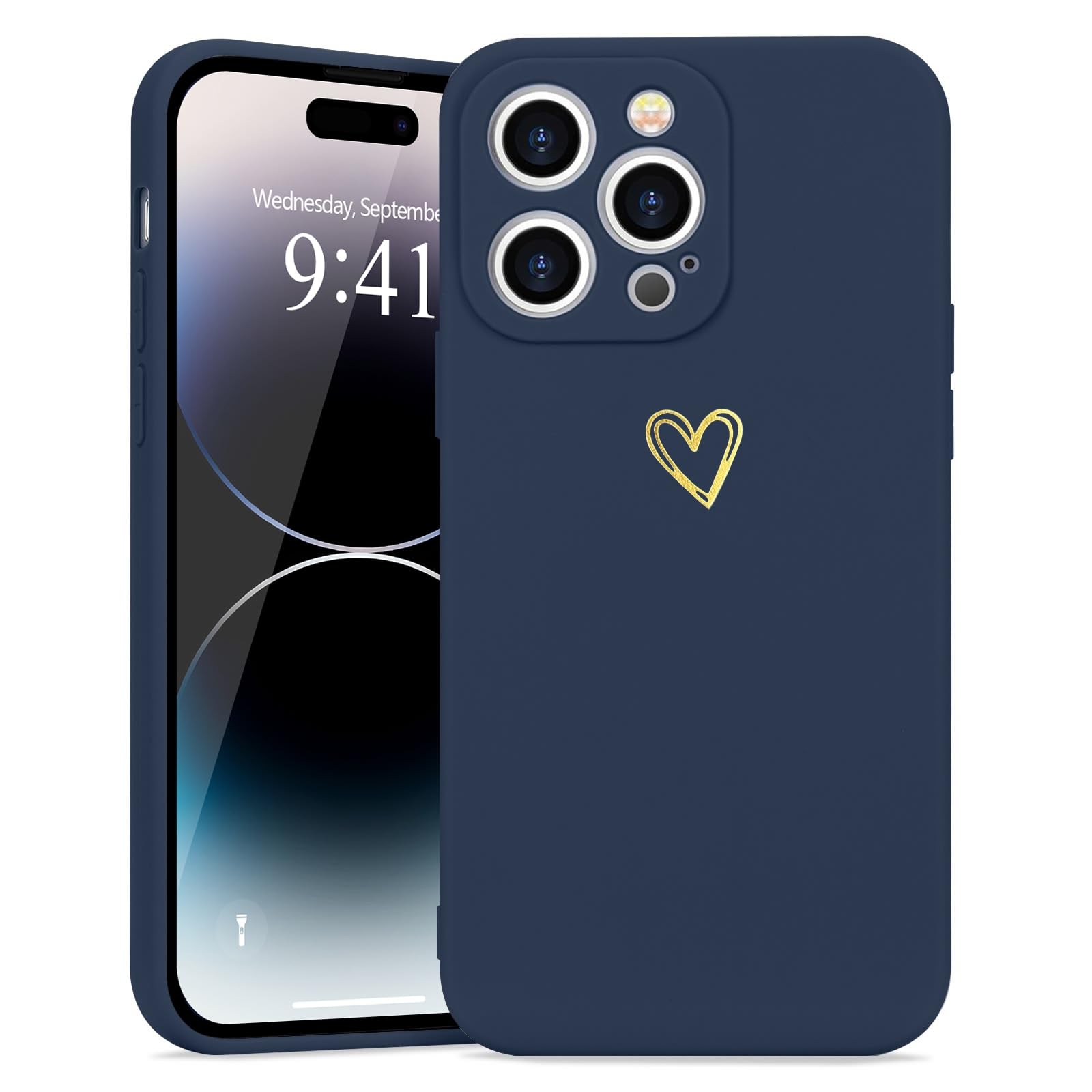 Wirvyuer For Iphone 14 Pro Case Cute Slim Shockproof Phone Case With Wireless Charging Support And Protection, Navy Grey