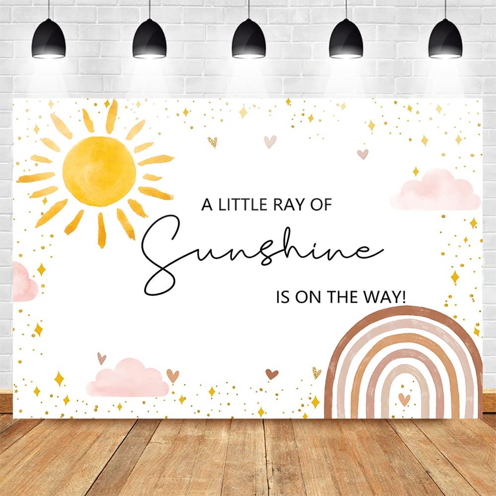 Mocsicka Sunshine Baby Shower Backdrop Boho Rainbow Baby Shower Background For Girl Little Ray Of Sunshine Baby Shower Party Dec