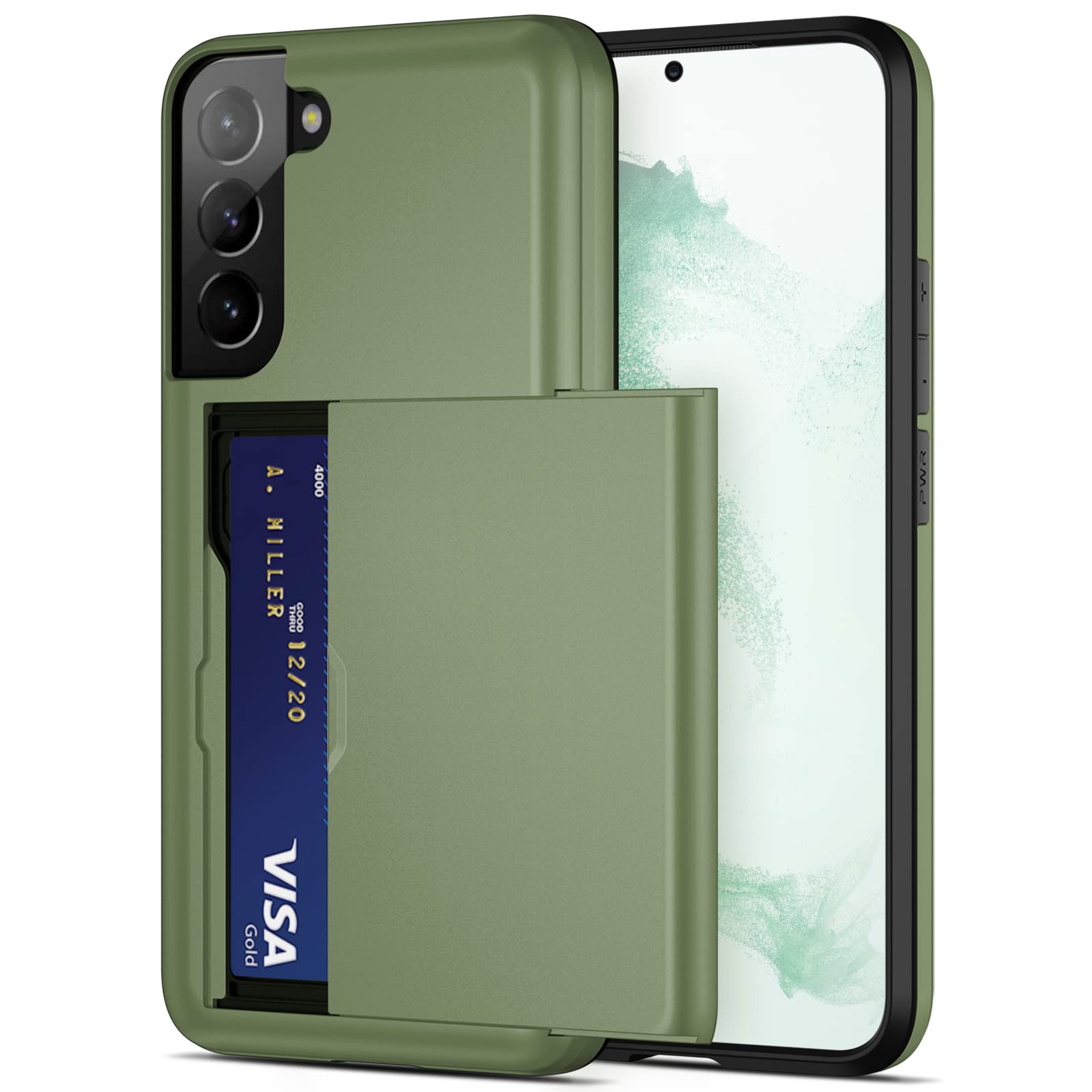 Jiunai For Samsung S22 Case, Galaxy S22 Case Credit Card Ids Cash Holder Shell Wallet Case Slide Cover Dual Layer Hard Pc Rubber