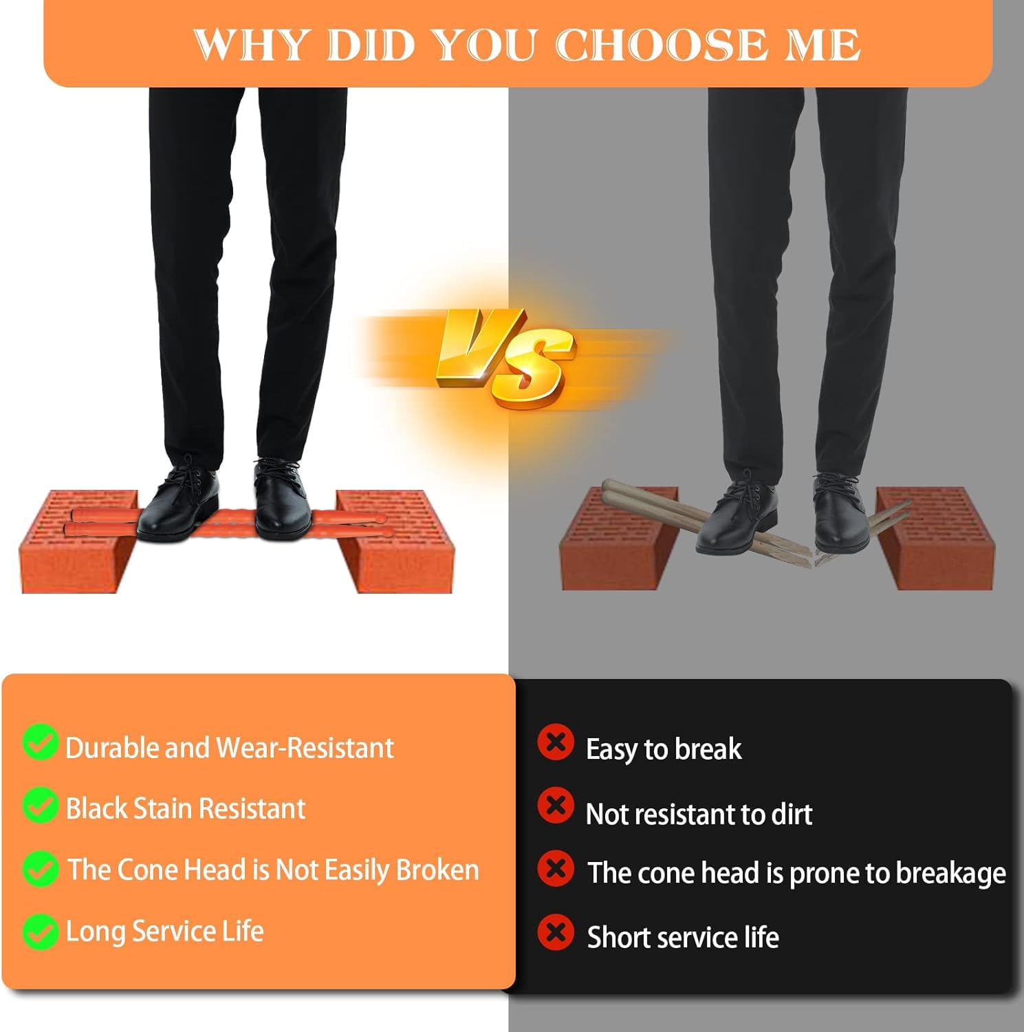 Drum Sticks 5A 2 Pack Orange Carbon Fiber Drumsticks