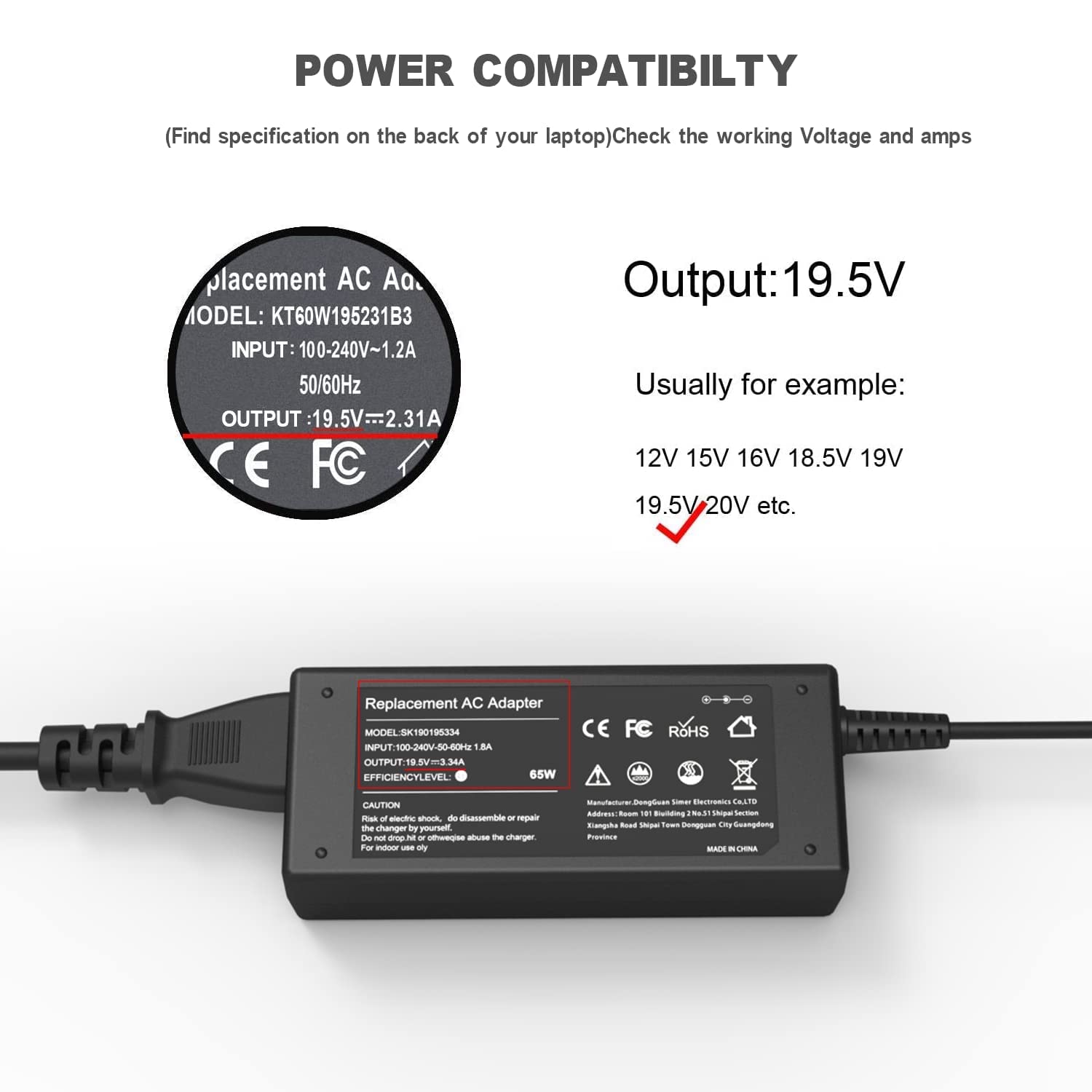 45W 65W Computer Charger Replacement For Dell Inspiron 11 13 14 15 3000 5000 7000 Inspiron 3452 3551 3552 3558 3559 5552 5555 55