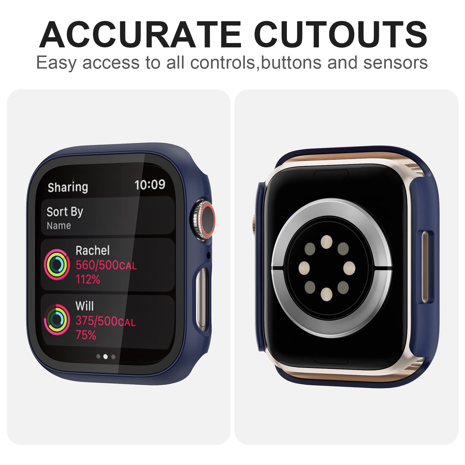 Cuteey 12 Pack Case For Apple Watch Series 9 8 7 45Mm Tempered Glass Screen Protector, All Round Full Hard Pc Protective Cover B