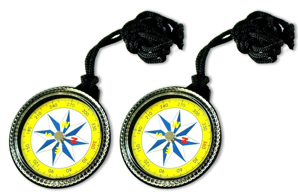 Adroit (2 Pack) Easy-To-Read Compass | 2'' (5.1 Cm) Diameter | Nostalgic Design | Long Lanyard | Great For Hiking, Camping, Outd