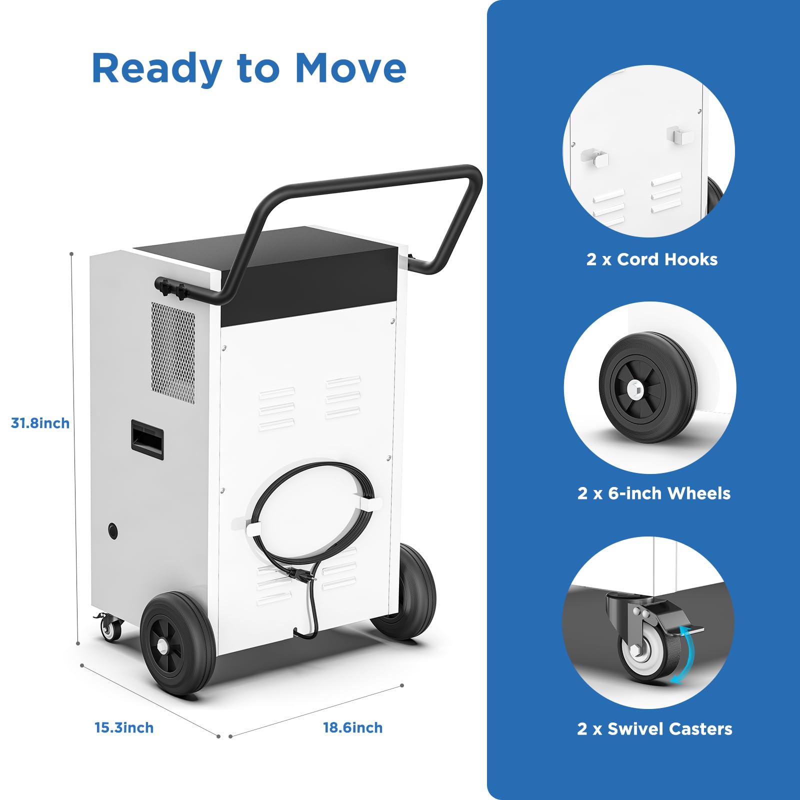 Moiswell 240 Pints Commercial Dehumidifier With Pump And Drain Hose For Basements And Large Spaces Up To 8,500 Sq Ft, 5 Years Wa