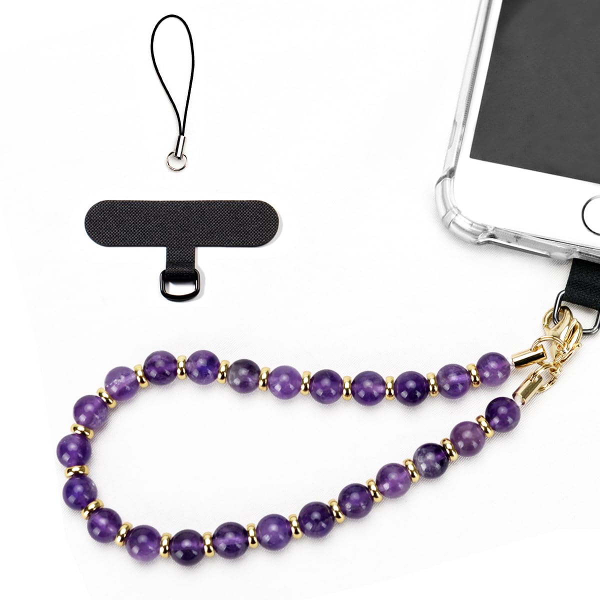 VICHUNHO Marble Beaded Phone Wrist Strap, Cellphone Lanyard with Tether Tab, Hands-Free Wristlet Bracelet
