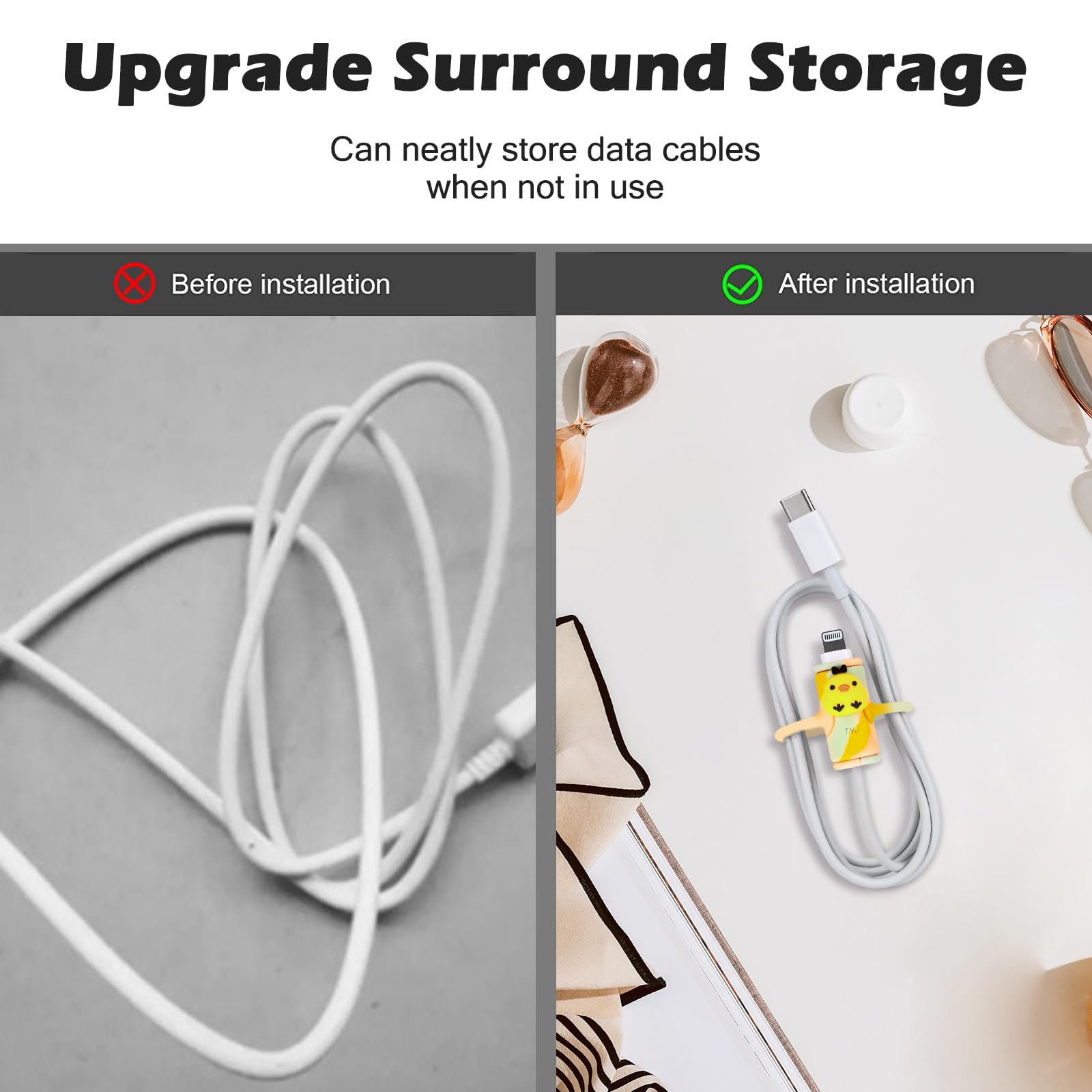 Cute 2 In 1 Data Cable Protector For Iphone Android Usb Cable, 2 Pcs 3D Kwaii Duck&Frog Design Cable Protector, Soft Silicone St