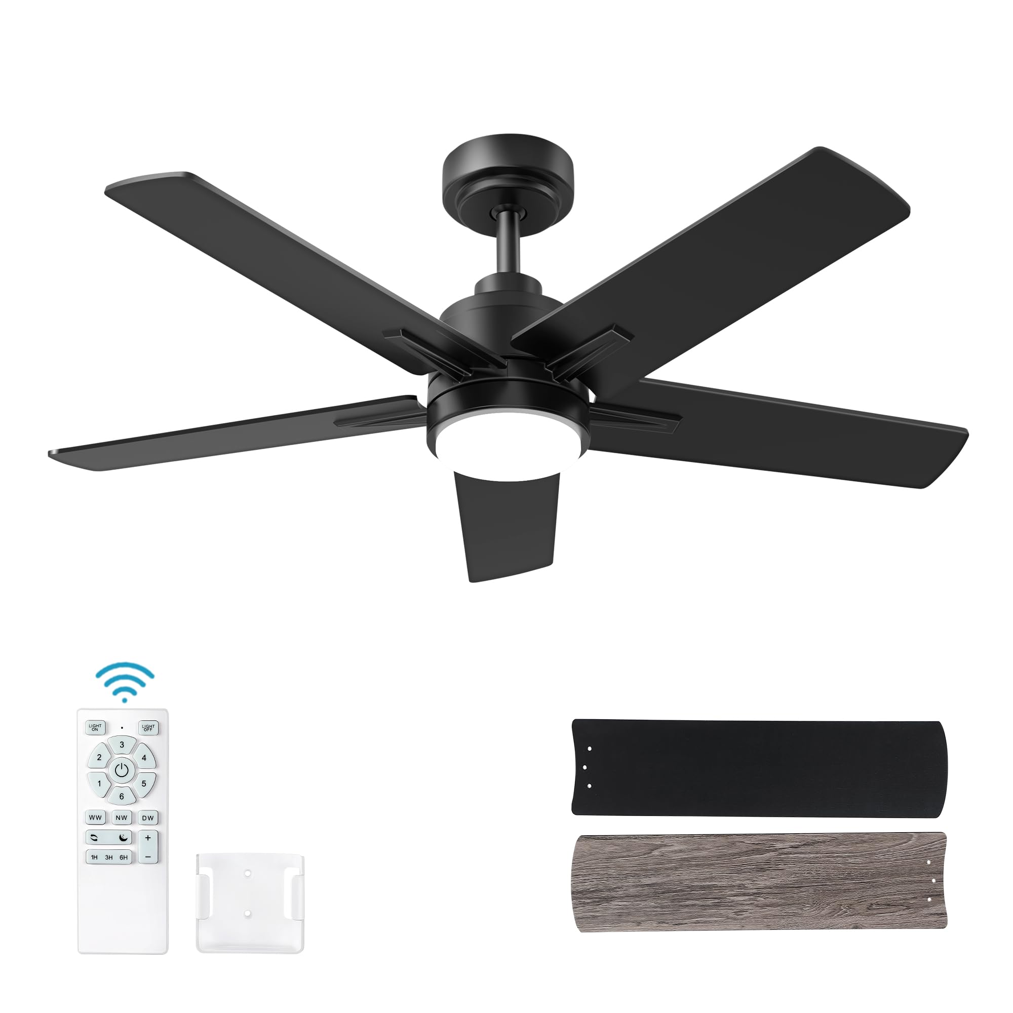 42 Inch Black Ceiling Fan With Light And Remote Control. Dimmable 3 Color Temperatures Led Ceiling Fan. 6 Speeds Reversible Dc M
