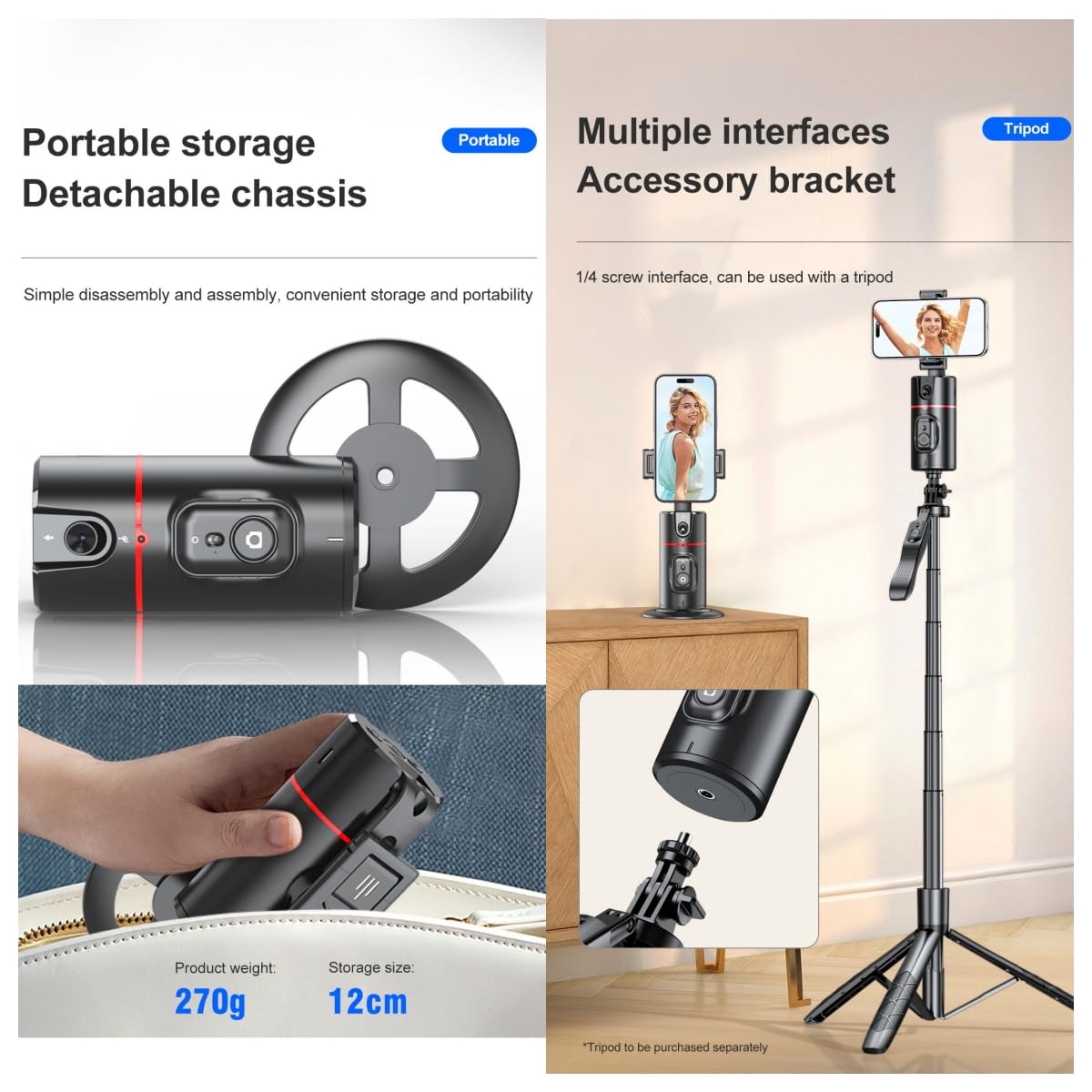 Auto Face Tracking Tripod Remote Control, No App,Smart Tracking Phone Holder,360 Rotation Face Body Phone Camera Mount Gesture C