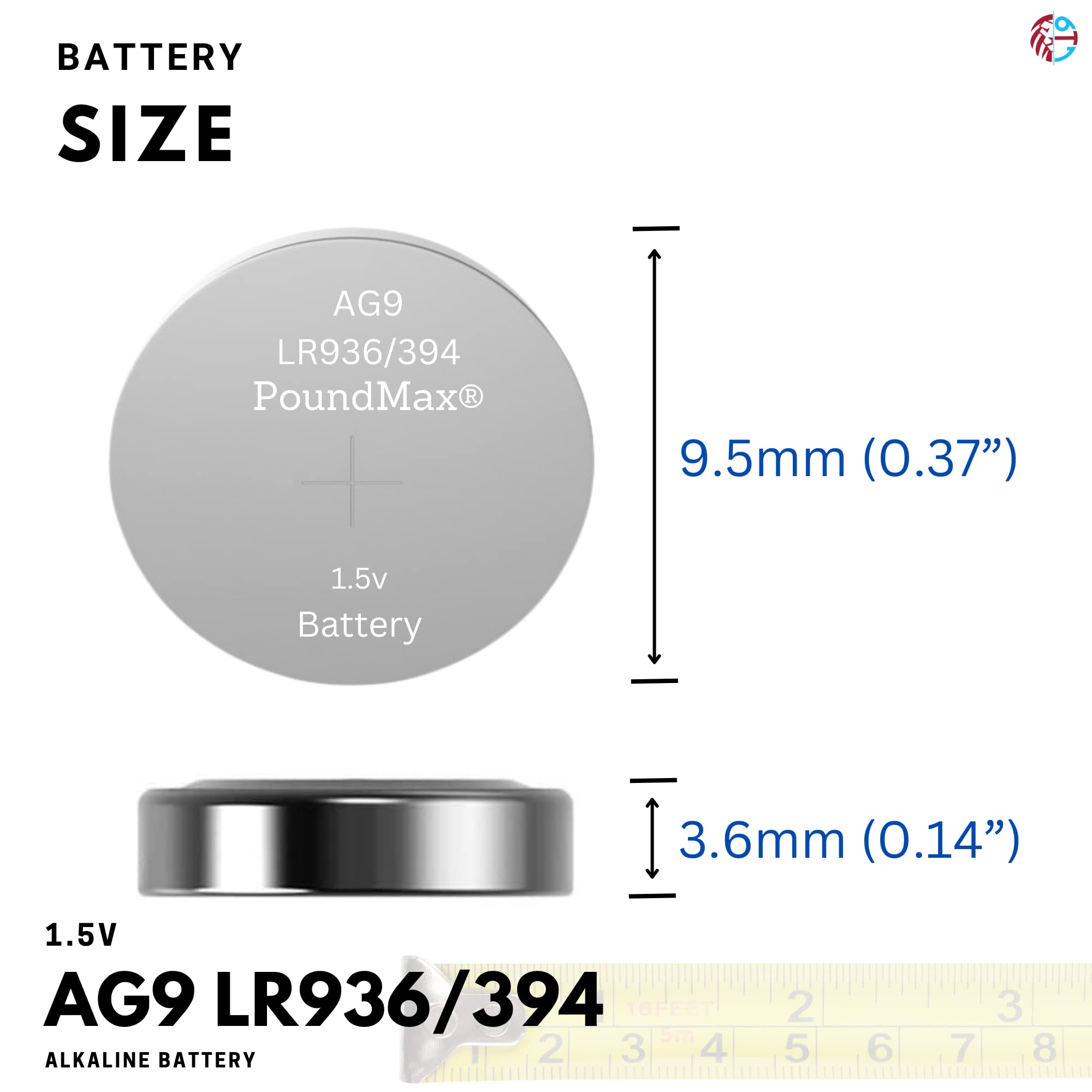 Poundmax Ag9 Lr936/394 Batteries 1.5V Alkaline Button Cell Battery - 10 Count
