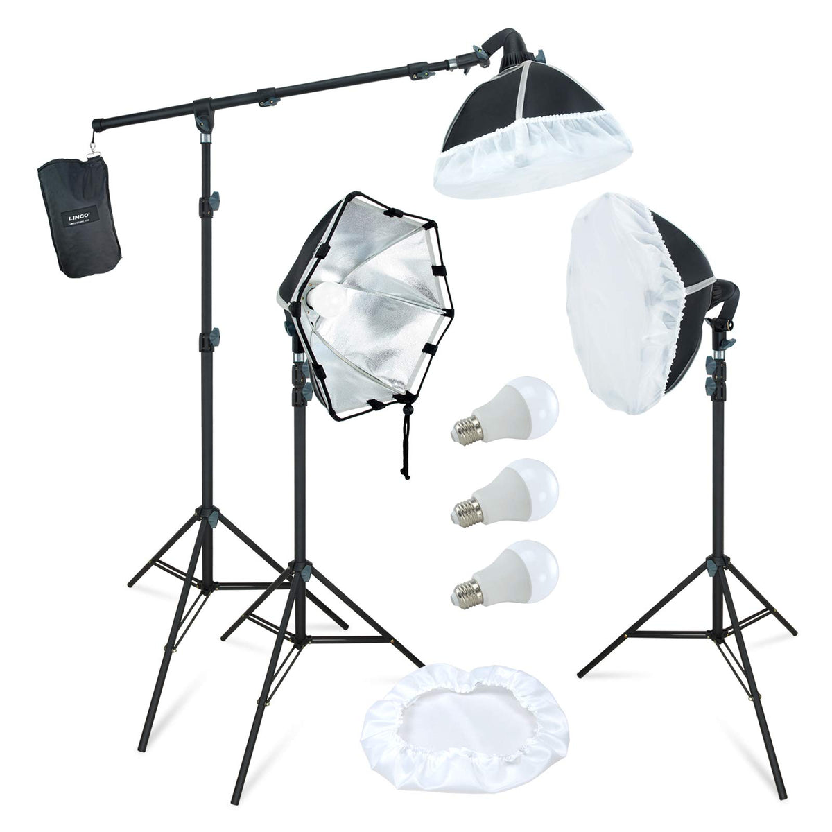 Linco Lincostore Photography Studio Lighting Kit Arm For Video Continuous Lighting Shadow Boom Box Lights Set Headlight Softbox Setup With Daylight Bulbs 2400 Lumens Am261