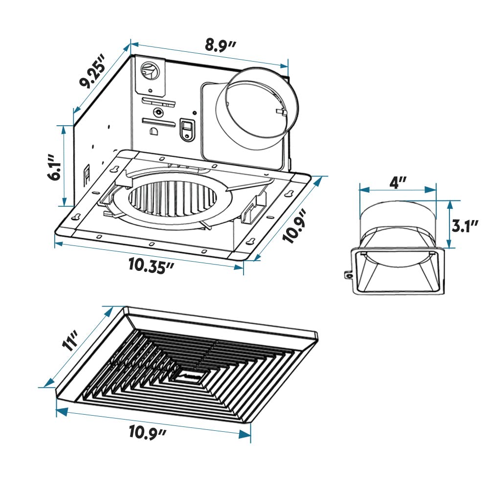 Bv Bathroom Exhaust Fan 90Cfm   Bathroom Fan 0.9 Sones, 4'' Duct Collar,Rooms Up To 80 90 Sq. Ft. |Energy Saving Ventilation Fan