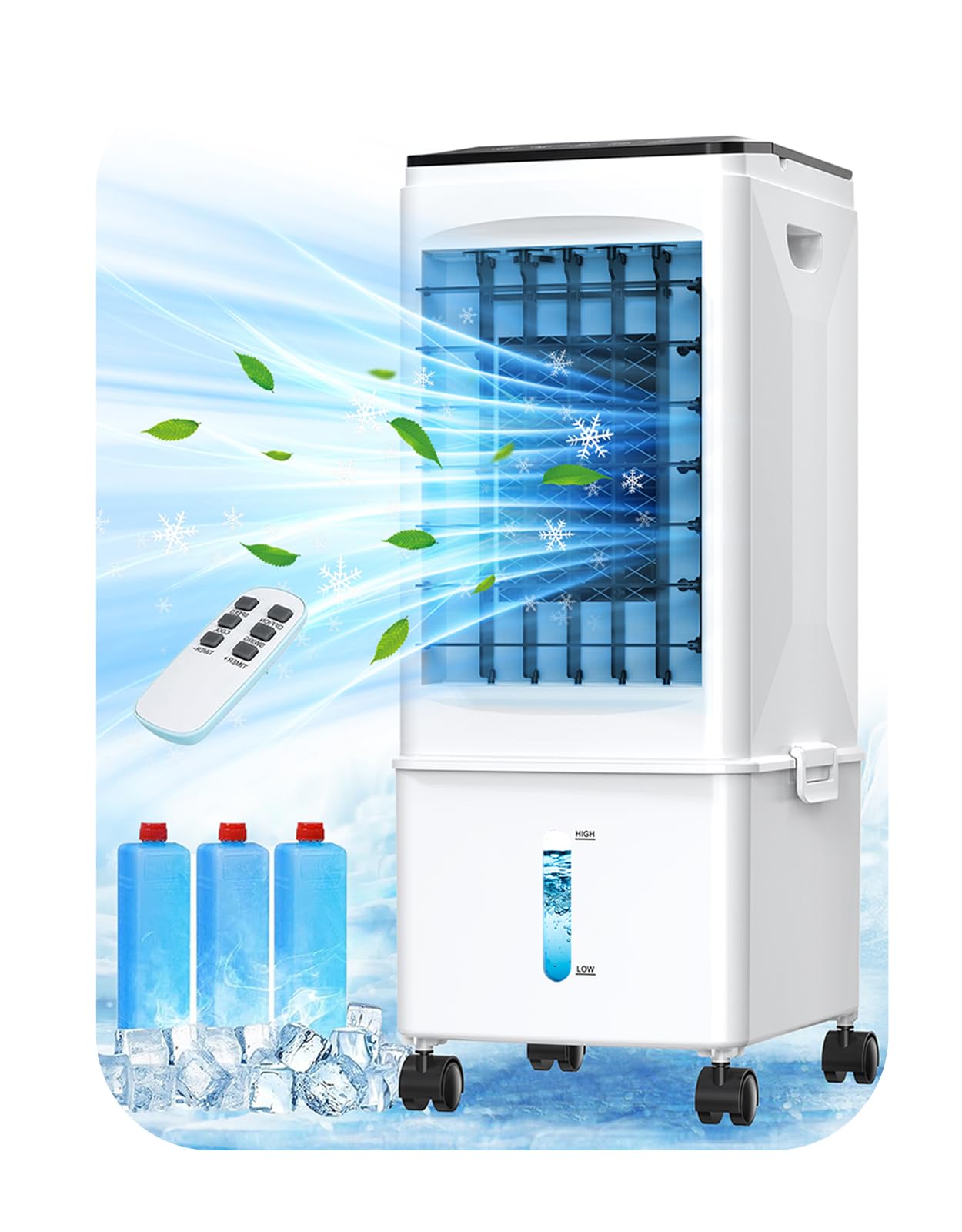 Evaporative Air Cooler, 2.5 Gal Portable Air Conditioners for Room, 60W Portable AC Unit w/Remote & Timer, Quiet Swamp Cooler, W