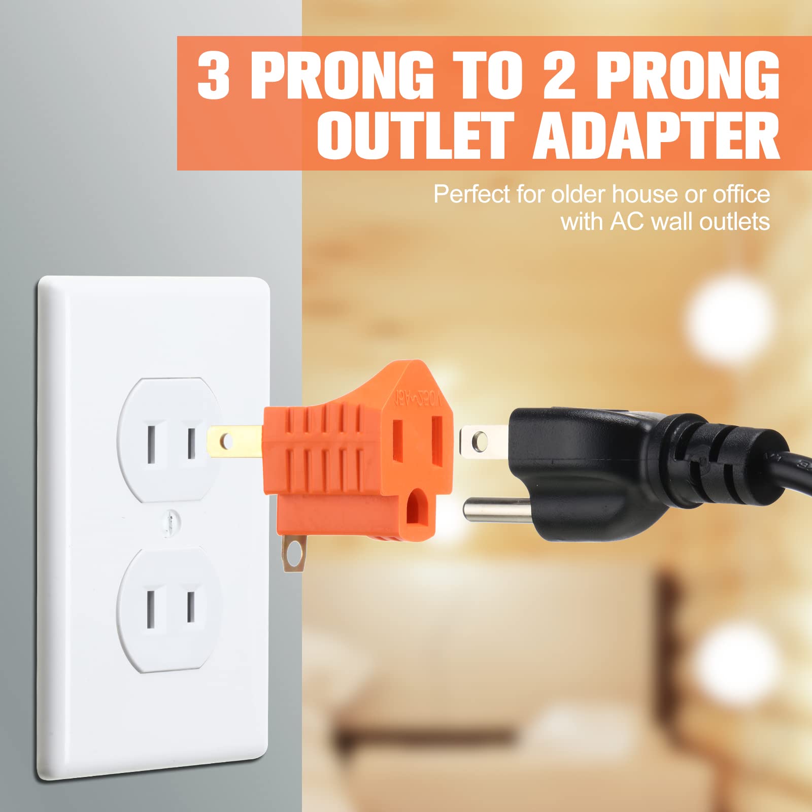 20 Pieces 3 Prong To 2 Prong Adapter Polarized Grounding Converter Grounding Converter Outlet Adapter For Wall Outlets Plugs Hou