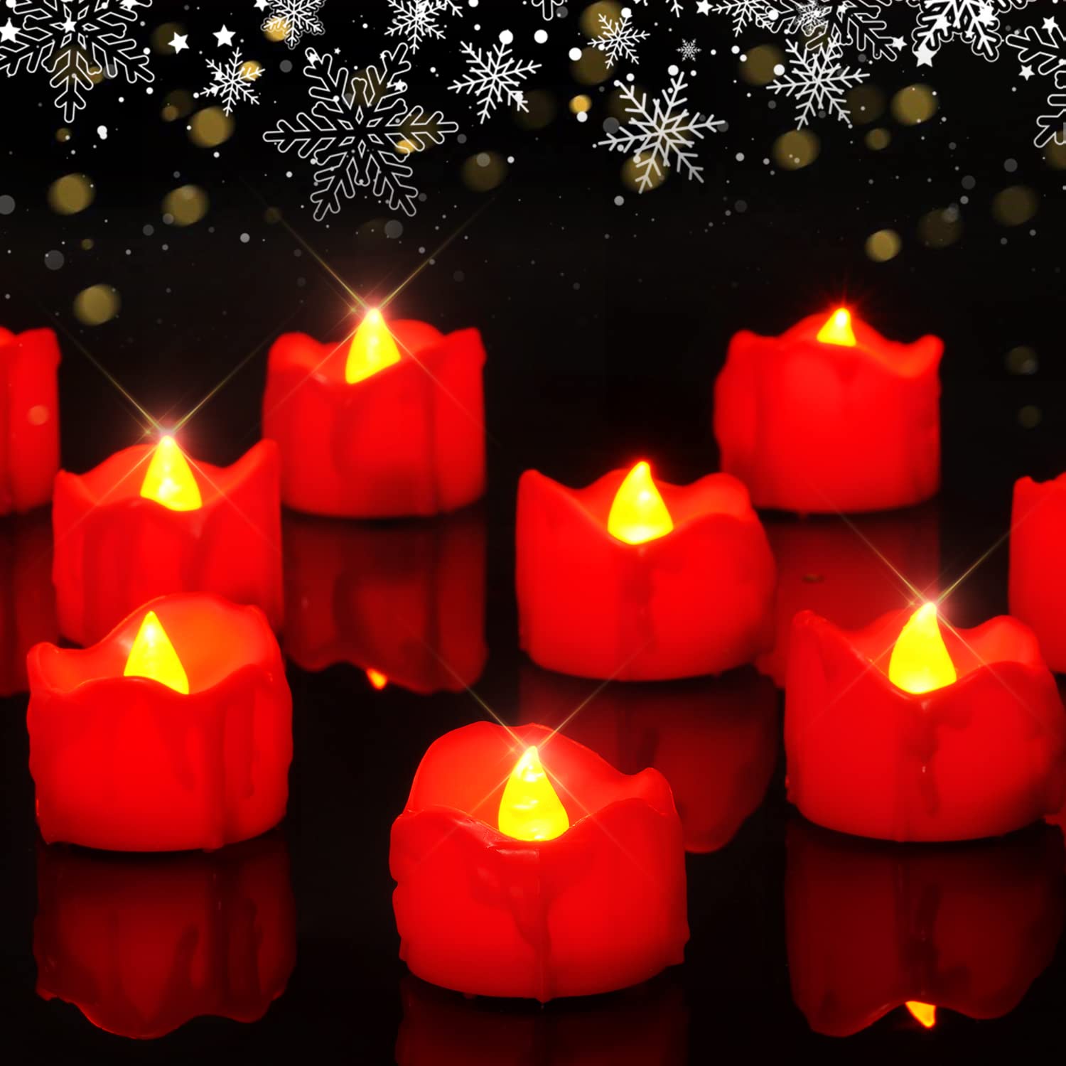 Homemory 24 Pack Melting Red Candles Tea Lights Battery Operated, Halloween Candle Red Tea Lights, Flameless Flickering Votive C