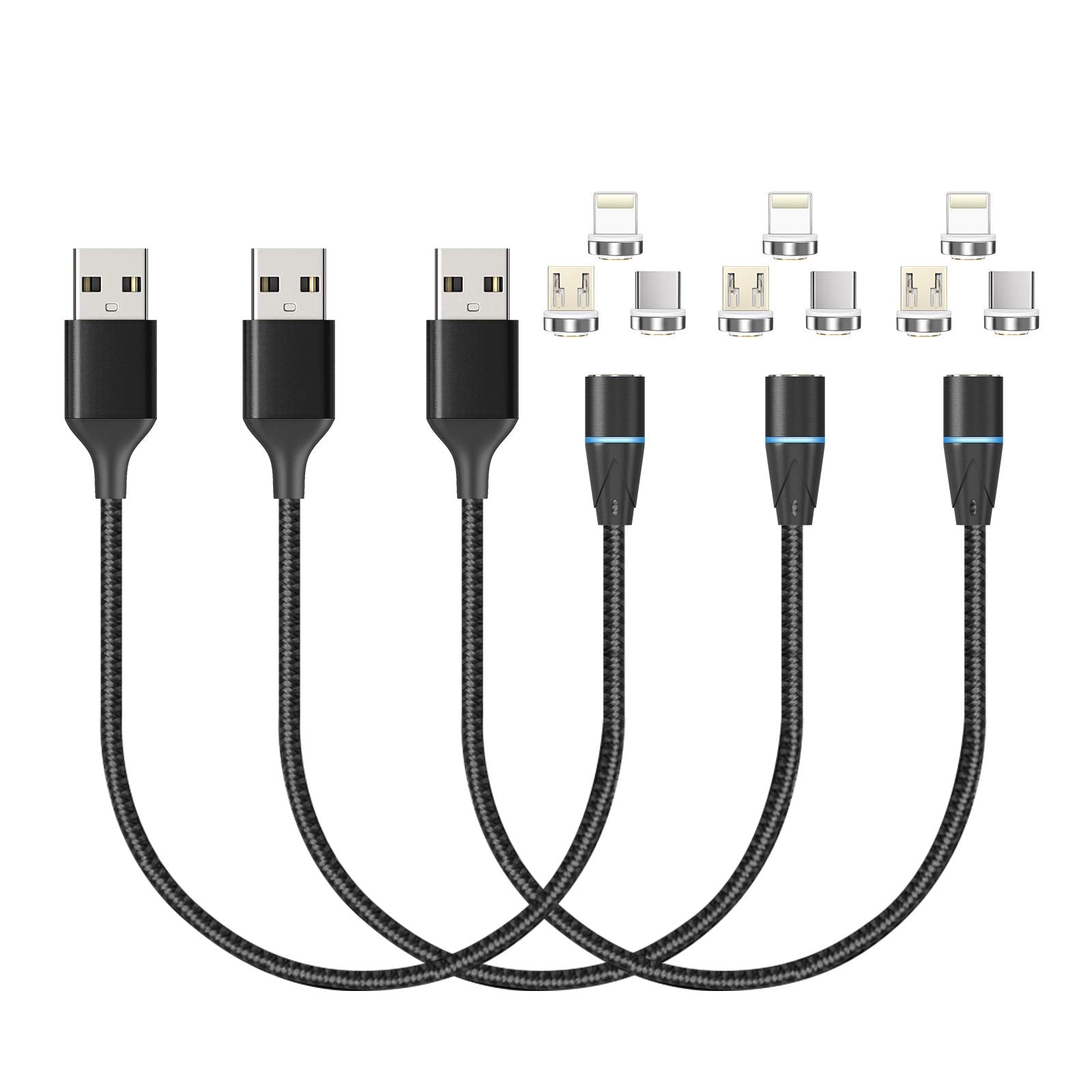 Netdot Magnetic Charging Cable,3In1 Gen12 (1Ft/3 Pack Black) 18W Fast Charging Magnetic Phone Charger And Data Transfer Magnetic