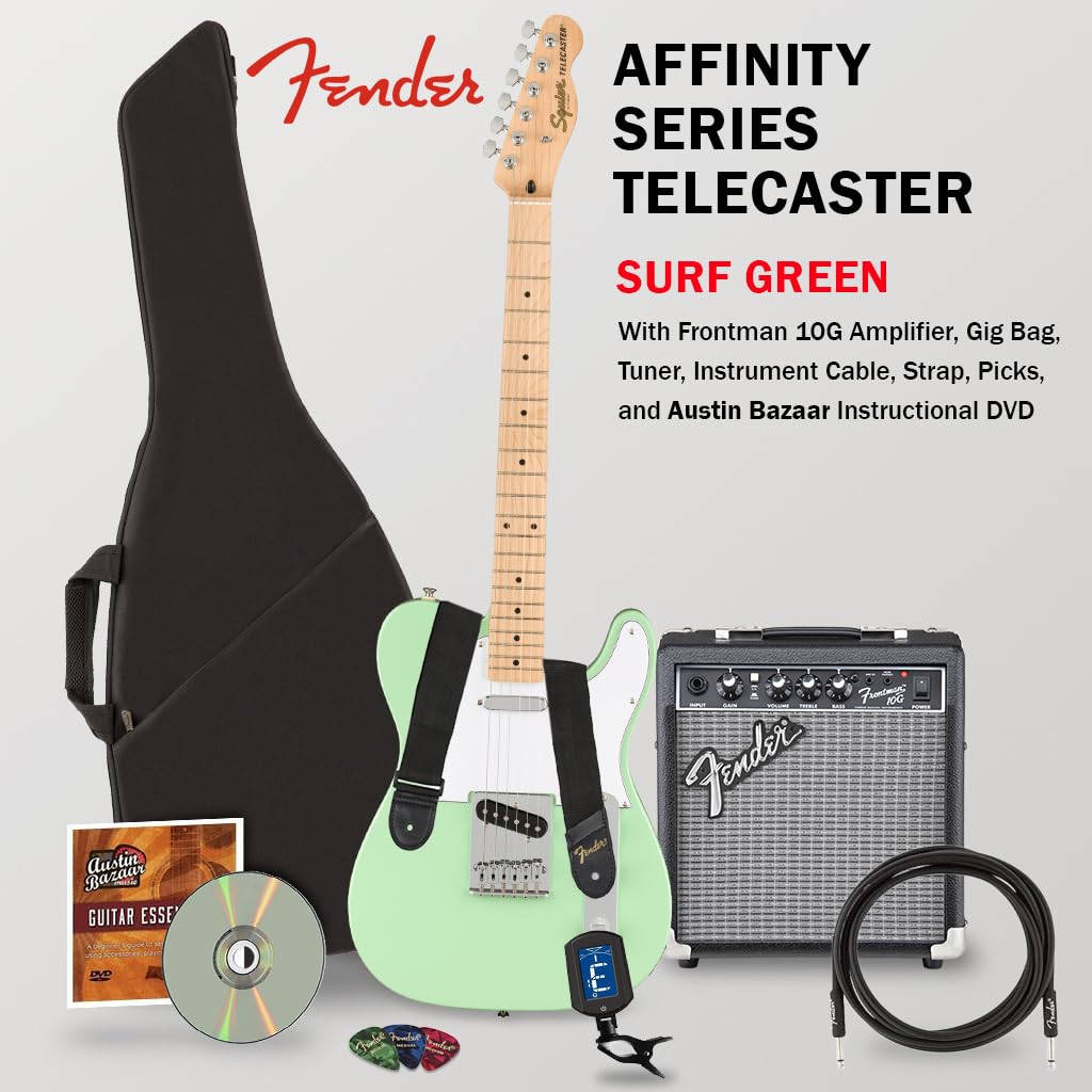 Fender Affinity Series Telecaster - Surf Green Bundle With Frontman 10G Amplifier, Gig Bag, Tuner, Instrument Cable, Strap, Pick