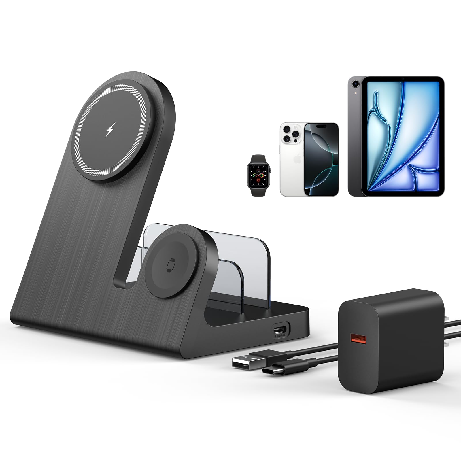 P1Euusy Wireless Mag-Safe Charger For Iphone: 3-In-1 Charging Station For Multiple Devices Apple - 18W Charging Stand For Iphone