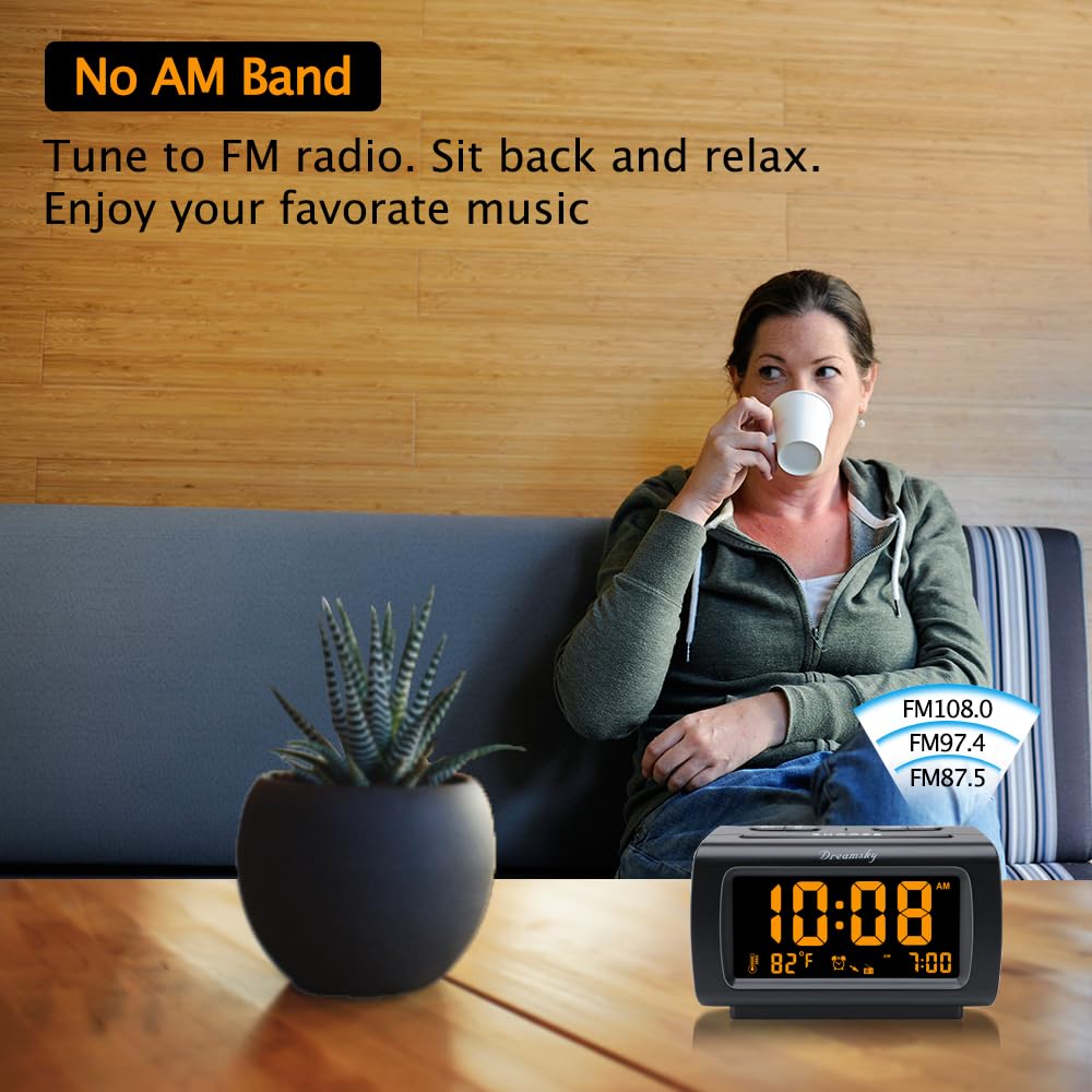 Dreamsky Alarm Clock Radios For Bedrooms With Battery Backup, Large Big Numbers With Brightness Dimmer, Usb Port, Bedside Digita