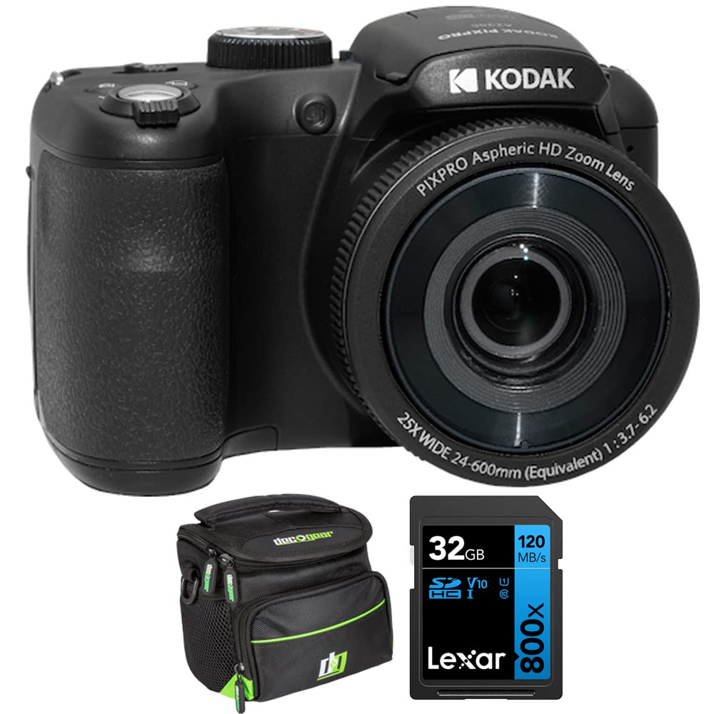 Kodak PIXPRO Astro Zoom AZ255-BK 16MP Digital camera 25X Optical Zoom Black Bundle with Lexar 32gB High-Performance 800x UHS-I S