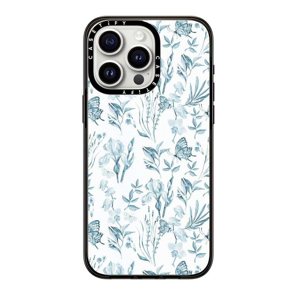 Casetify Compact Case For Iphone 15 Pro Max [2X Military Grade Drop Tested / 4Ft Drop Protection]   Elegant Pastel Blue Vintage