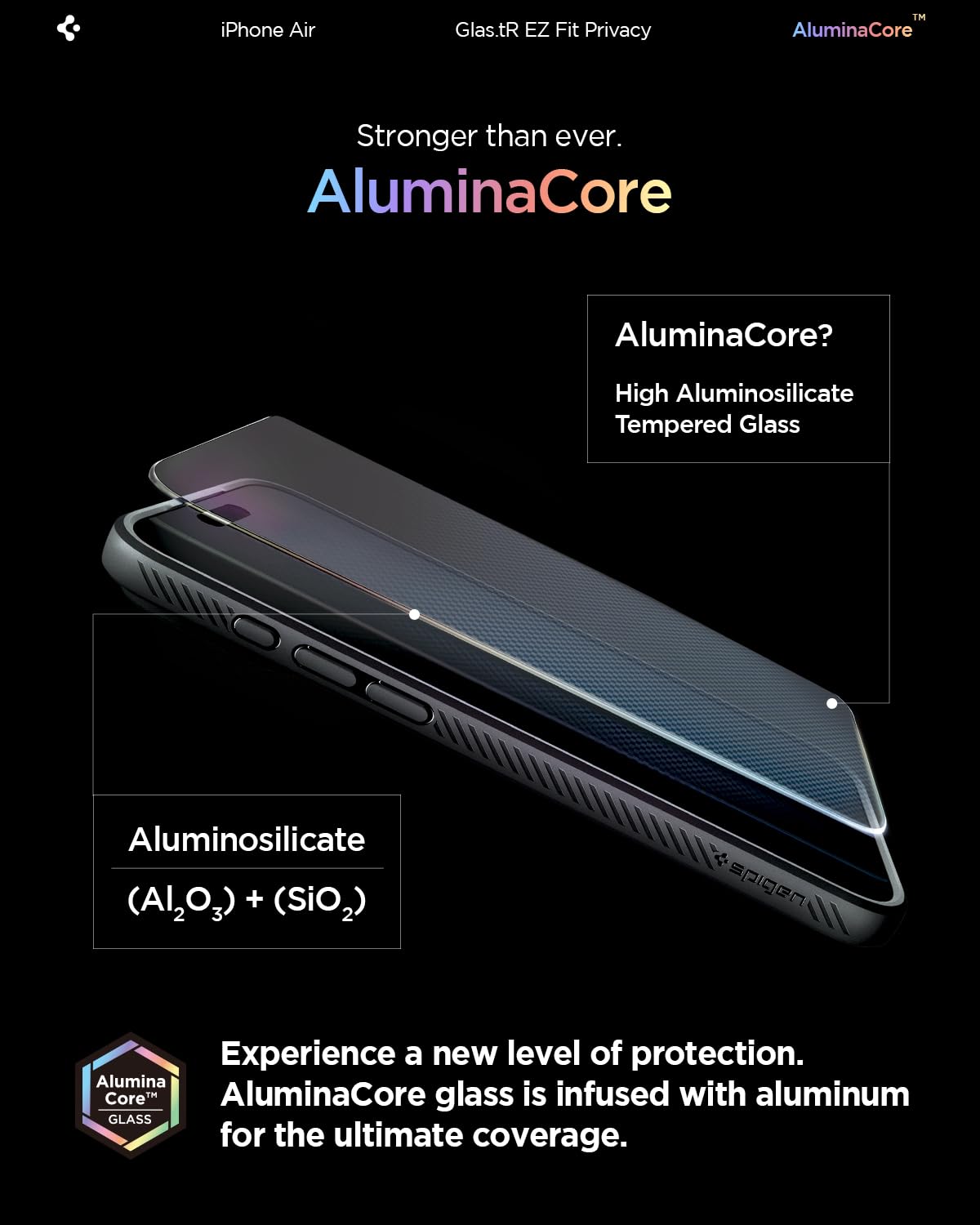 Spigen Aluminacore Tempered Glass Screen Protector [Glas.Tr Ez Fit - Privacy] Designed For Iphone Air [2 Pack] 9H+ Hardness, Alu