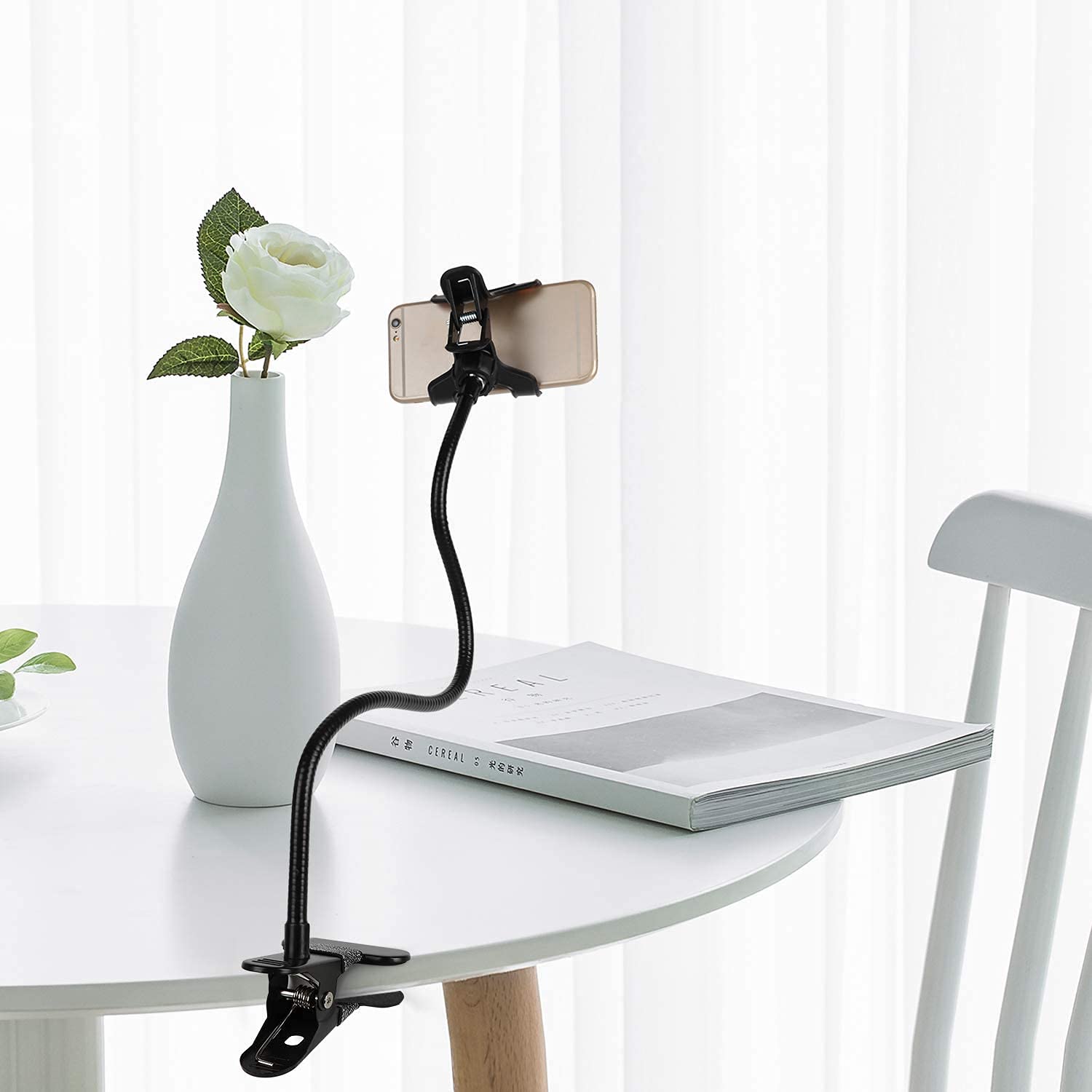 Hosann Century Gooseneck Lazy Cell Phone Holder, Universal Desktop Iron Metal Mobile Phone Holder With Adjustable Gooseneck Arm,