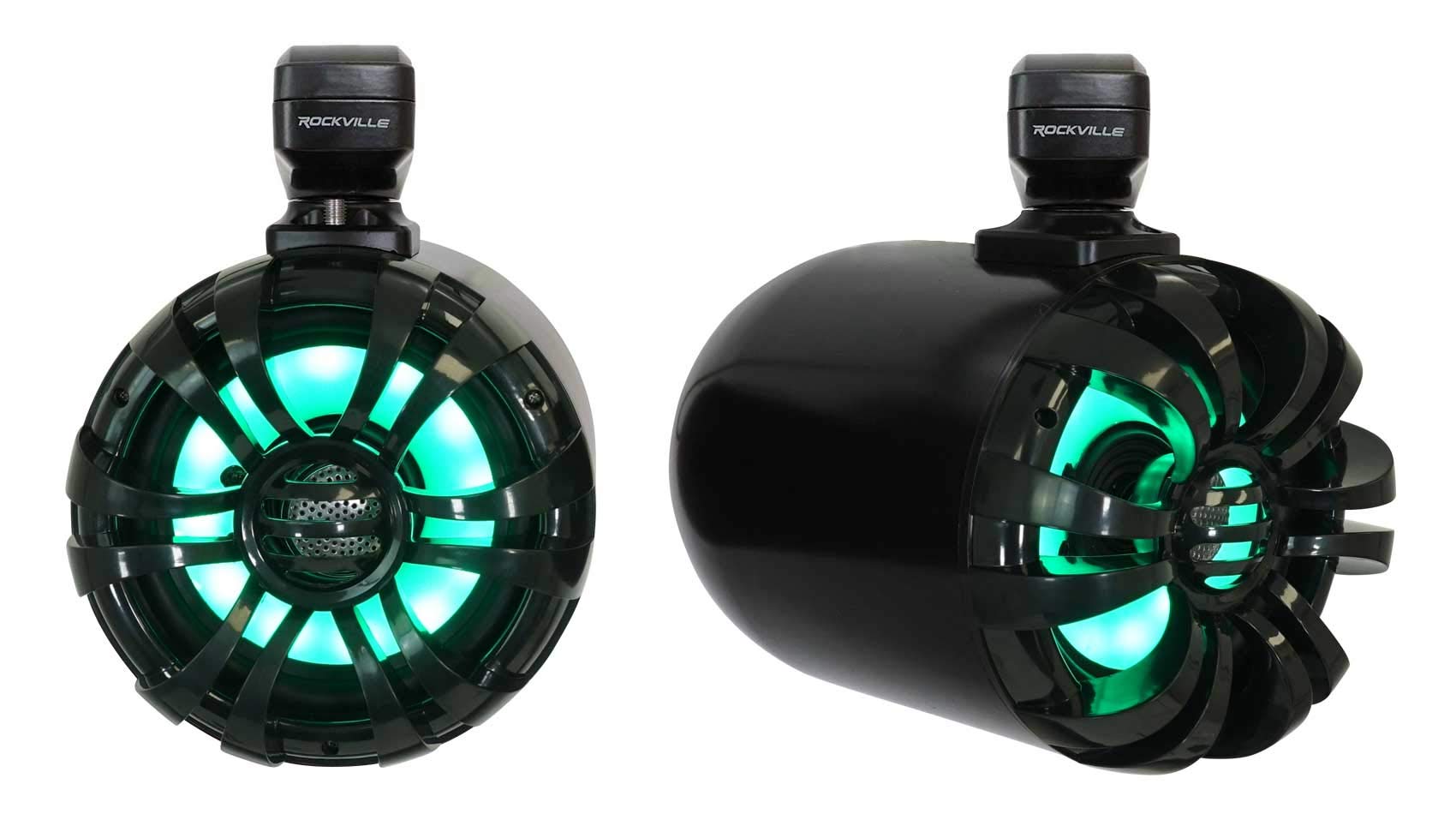Rockville Pair Wb65Kled 6.5 600W Black Marine Wakeboard Led Tower Speakers + Remote