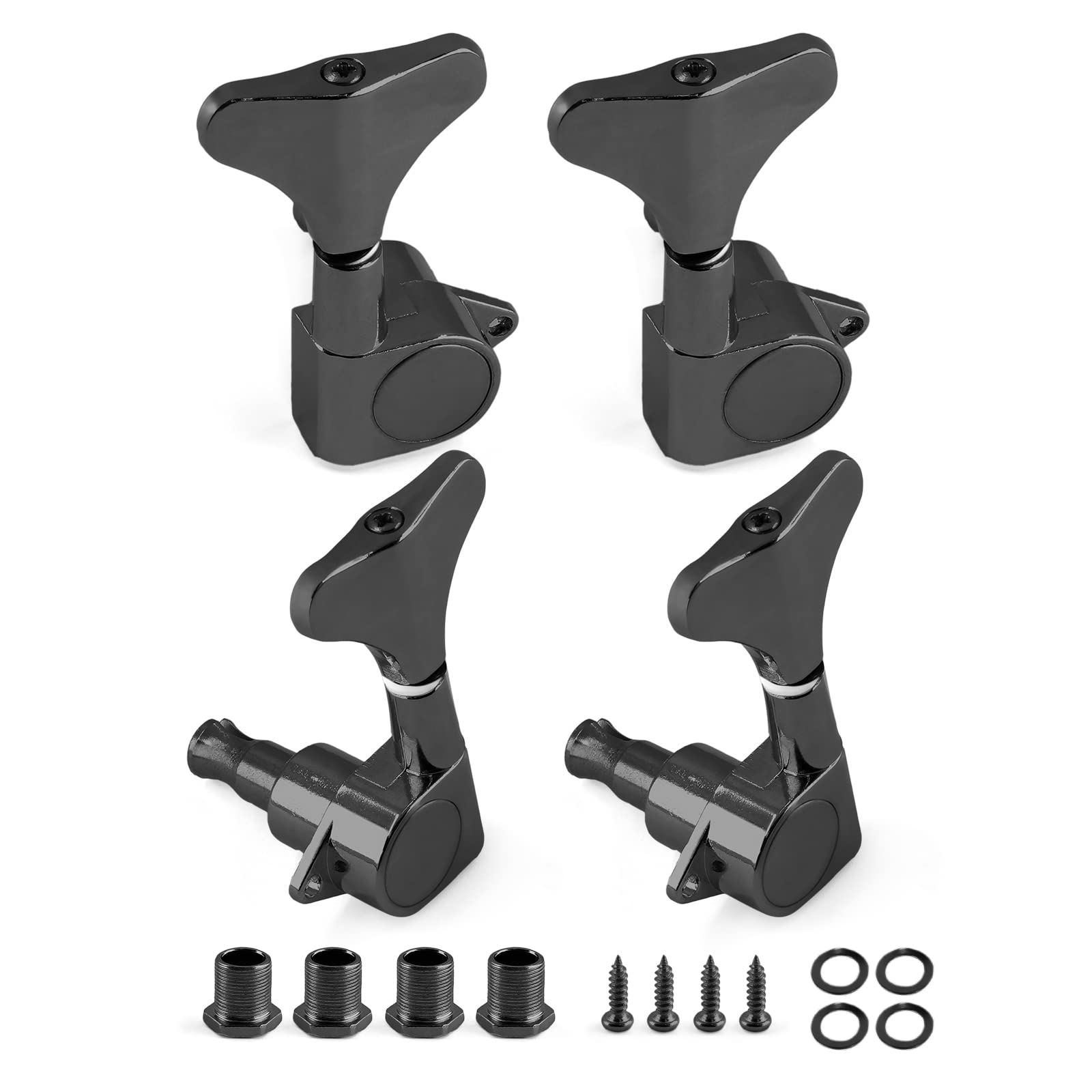 Jiozermi Black Sealed Guitar Tuners Pegs, 2L+2R String Tuning Pegs Keys Machine Heads Set Guitar Replacement Parts For 4 String
