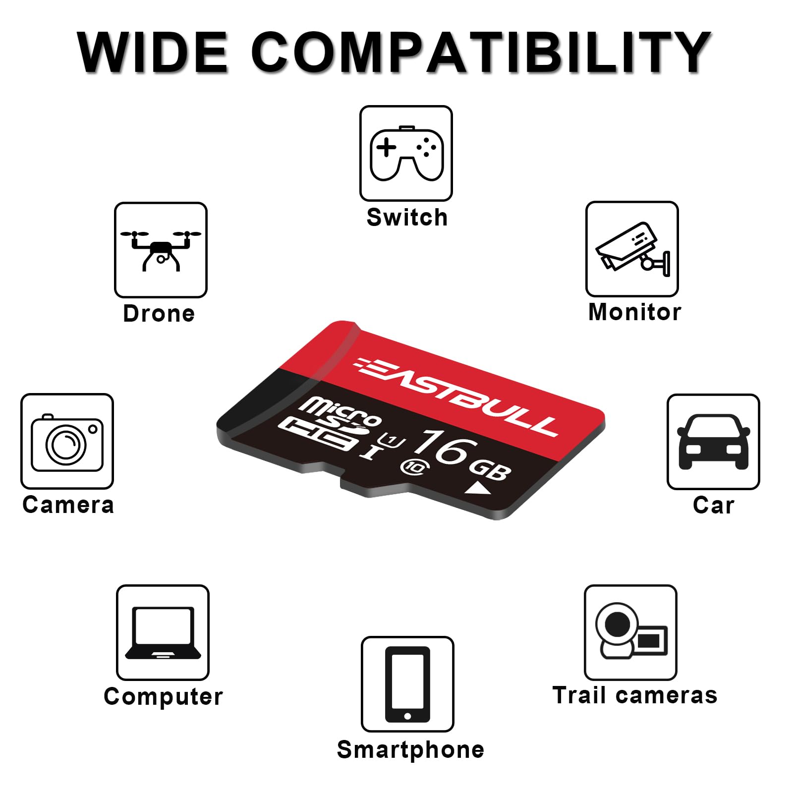 Eastbull 16Gb 10 Pack Of Micro Sd Cards, Sd Memory Cards 16Gb Sd Cards Pack Full Hd Video 90Mb/S Uhs I U1 Micro Sdhc Class 10 Fo