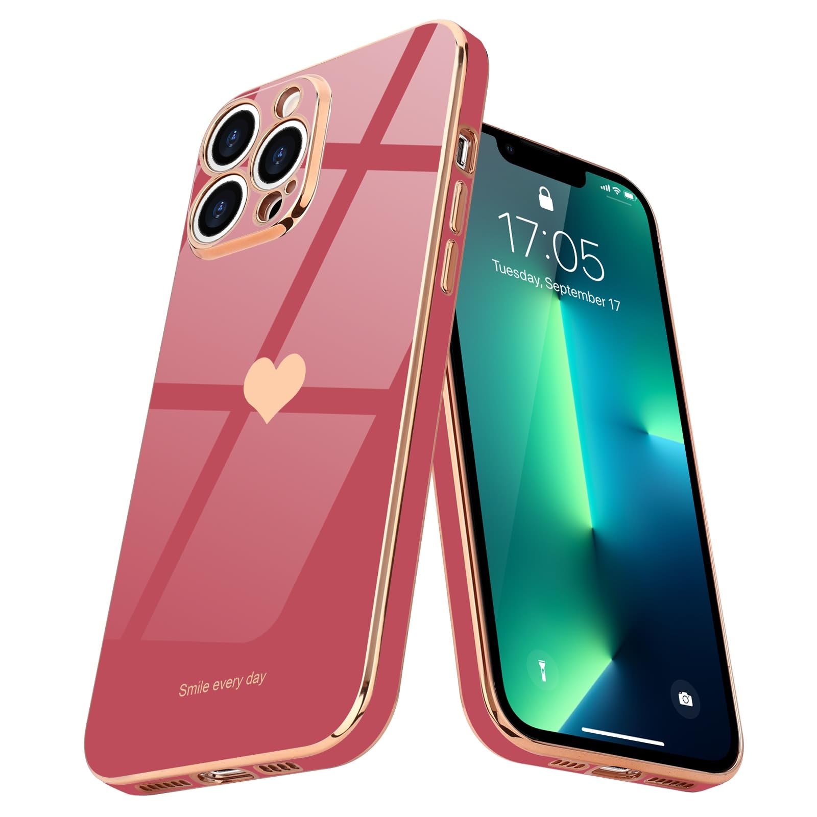 Teageo Compatible With Iphone 13 Pro Max Case For Girl Women Cute Love Heart Luxury Bling Soft Cover Raised Camera Protection Bu