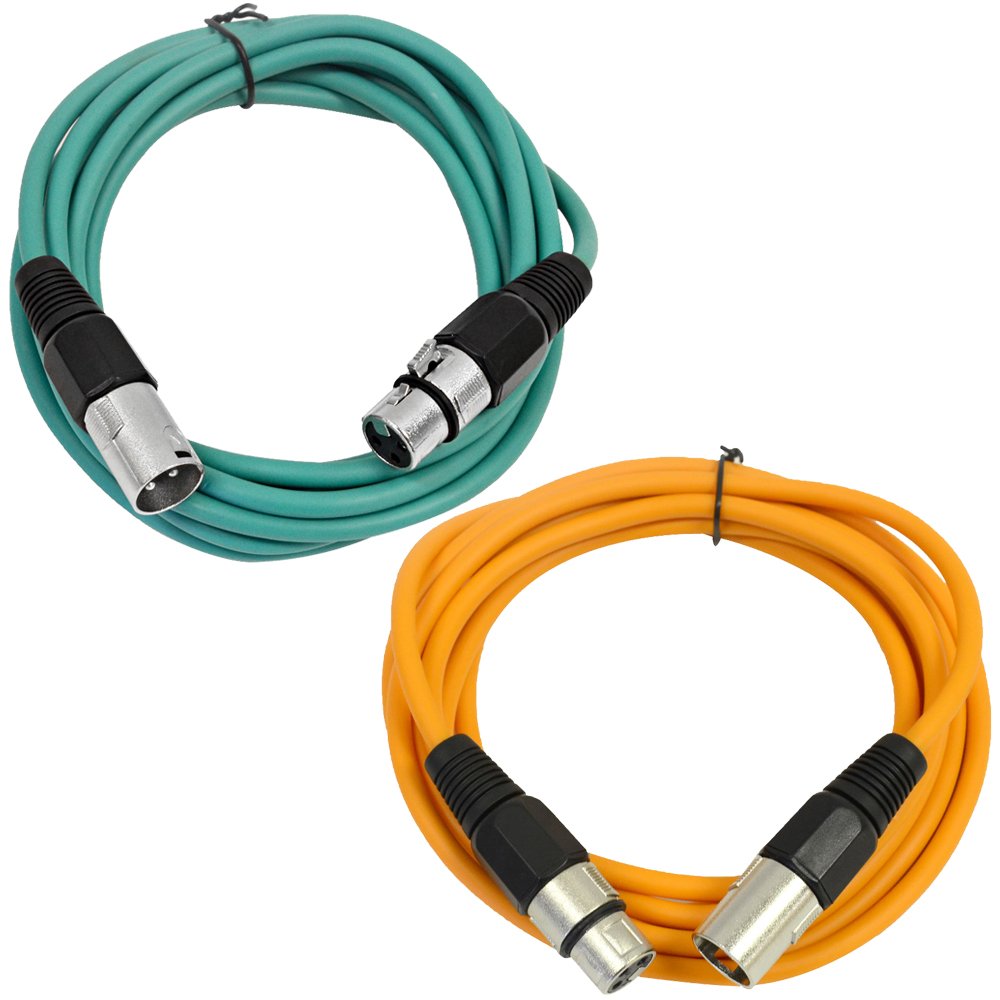 Seismic Audio - Saxlx-6-2 Pack Of 6' Xlr Male To Xlr Female Patch Cables - Balanced - 6 Foot Patch Cord - Green And Orange