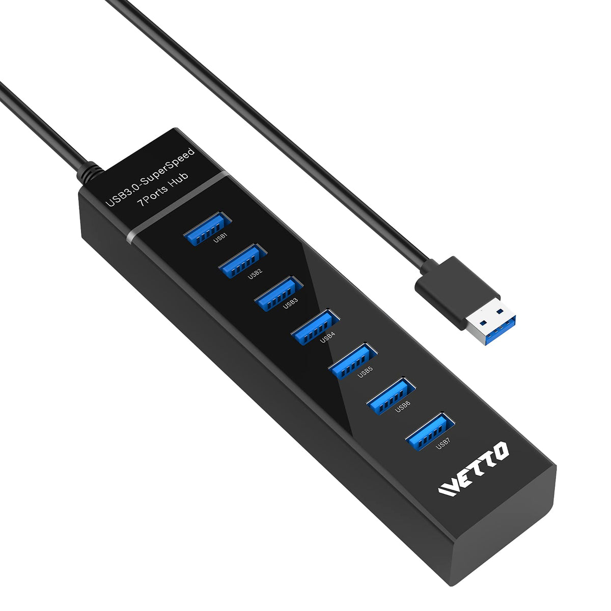 7-Port Usb 3.0 Hub, Ivetto Data Usb Hub Splitter With 3.3Ft Long Cable For Laptop, Pc, Macbook, Mac Pro, Mac Mini, Imac, Surface