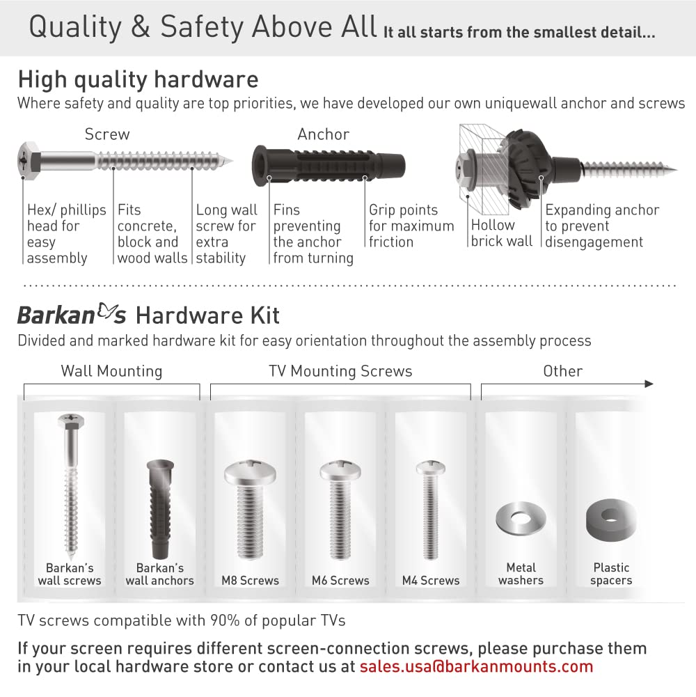 Barkan Tv Wall Mount, 19   65 Inch Tilt, Flat / Curved Screen Bracket, Holds Up To 110 Lbs, Auto Lock Patented, Lifetime Limited