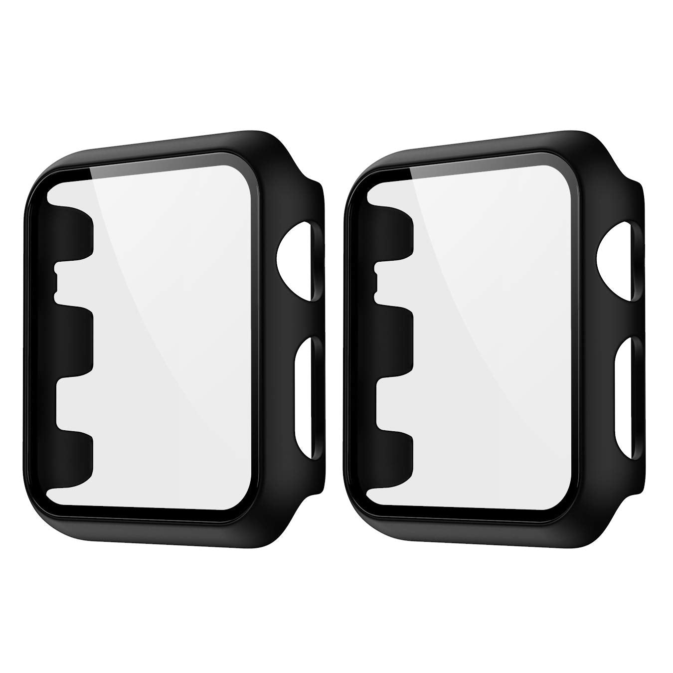 HANKN 2 Pack Hard Case for Apple Watch Series 3 2 1 42mm Case Tempered Glass Screen Protector, Full Coverage Shockproof Iwatch C