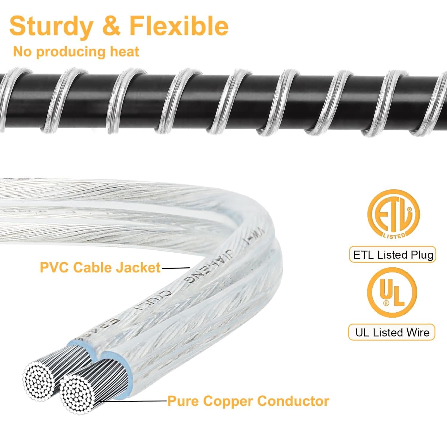 Haultop 1 Pack Clear Extension Cord, 10 Feet Male To Female Extension Cords, Clear Extension Cord Indoor Thin With Ul Certified,