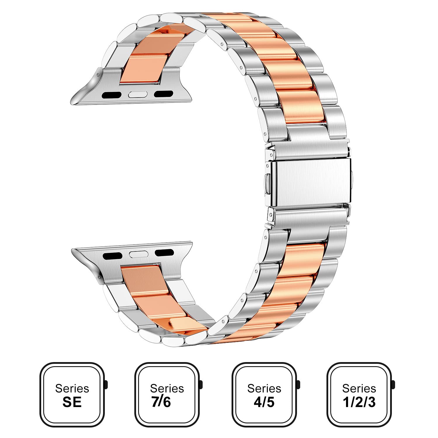 Miohhr Metal Band Compatible Apple Watch Band 45Mm 44Mm 42Mm, Solid Stainless Steel Strap For Men Iwatch Bands Series 8 7 6 5 4