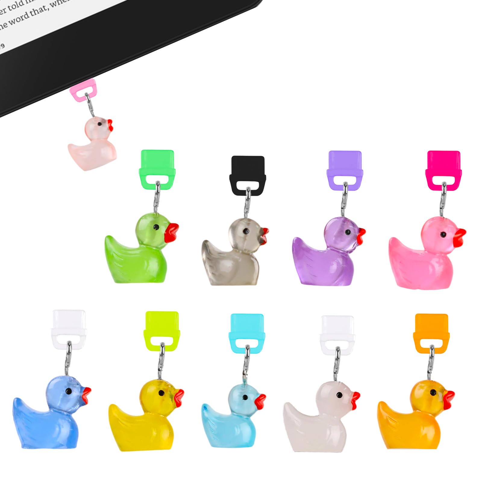 TAKEALOOKO Dust Plug Charms for Kindle - 10Pcs Fluorescent Resin Cute Ducks Dustplug Accessories, Gift for E-Reader Book Lovers 