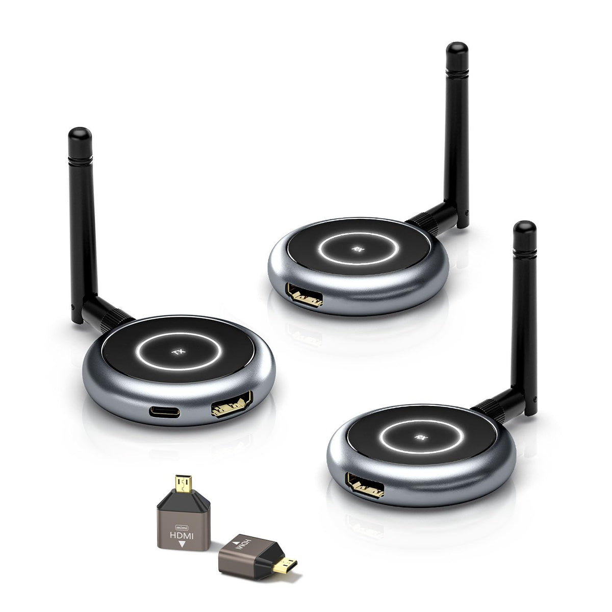 Aimibo Wireless Hdmi Transmitter And 2 Receivers, 5.8G, 60Hz, 165Ft/50M, Support Multiple Tvs, Touch Screen App Mirror, Hdmi Wir
