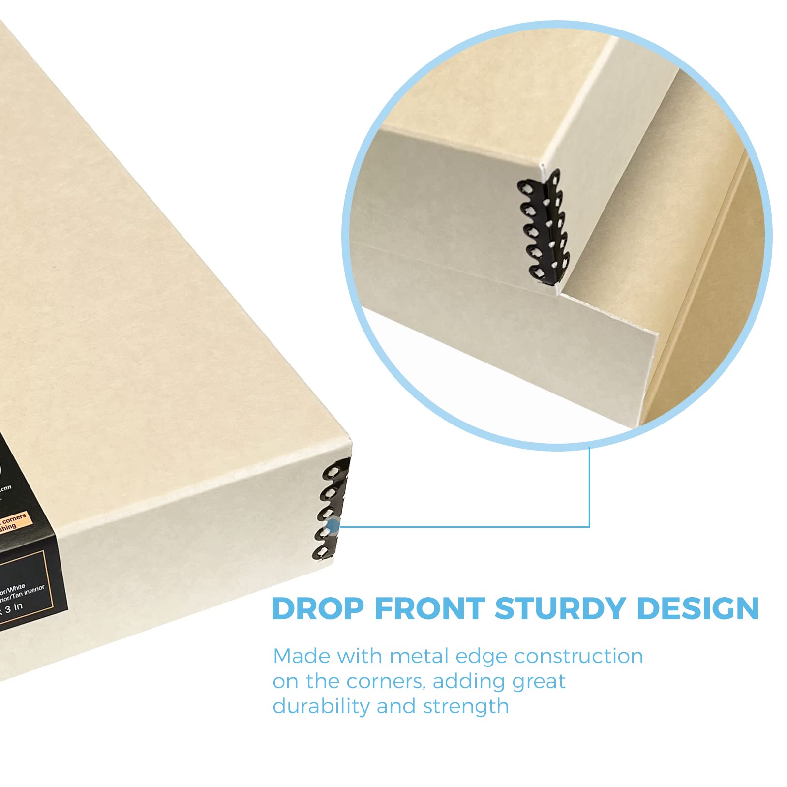 Lineco Museum Archival Storage Box, 17.75X22.75X3 In. Drop Front Design. Acid Free With Metal Edge. Organize Photos, Pictures, Prints, Documents, Crafts, Diy. Tan, 1 Pack