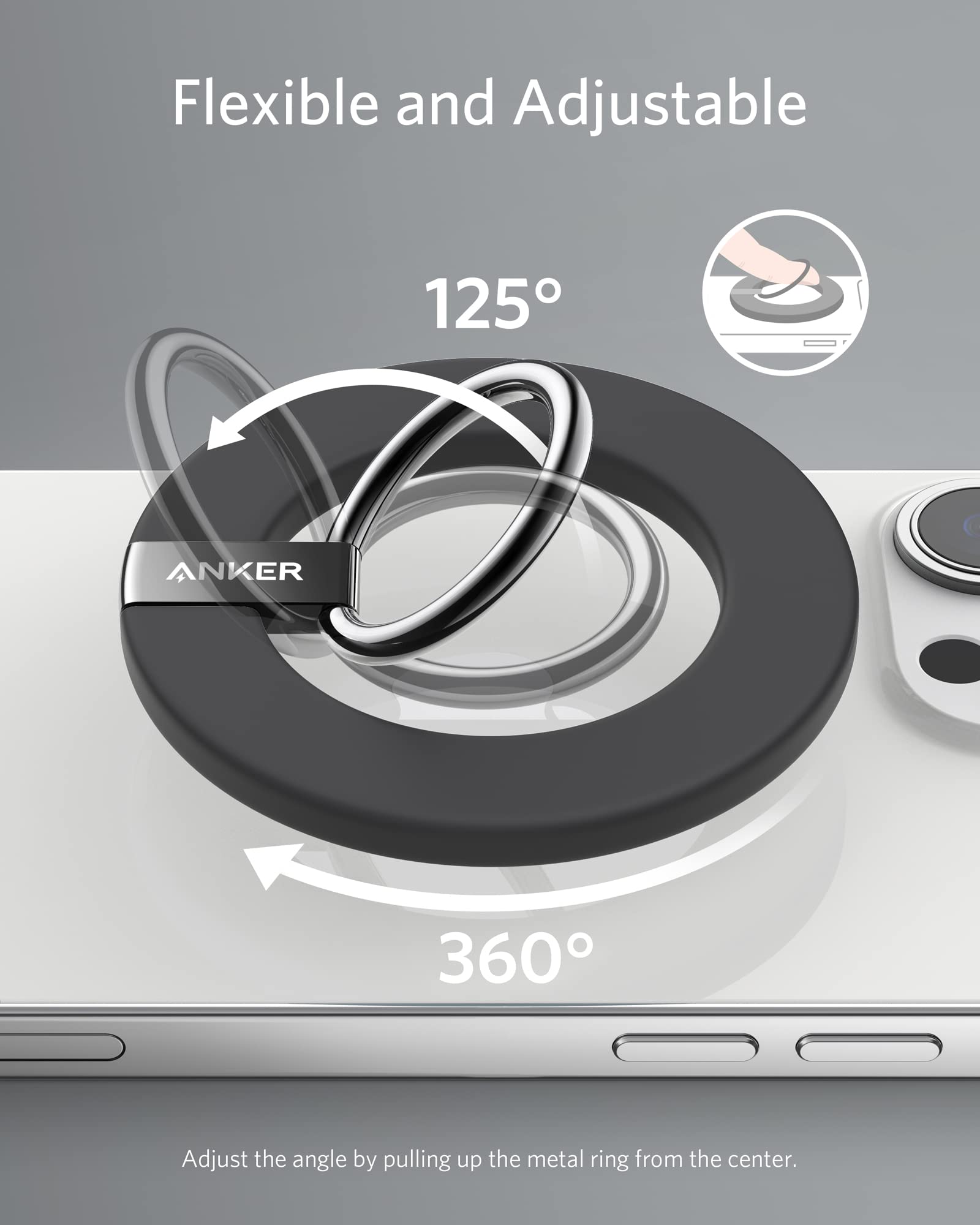Anker Magnetic Phone Grip, Maggo 610 Ring Holder, Adjustable Kickstand, Only For Iphone 16/16 Plus/16 Pro/16 Pro Max/15/14/13/12