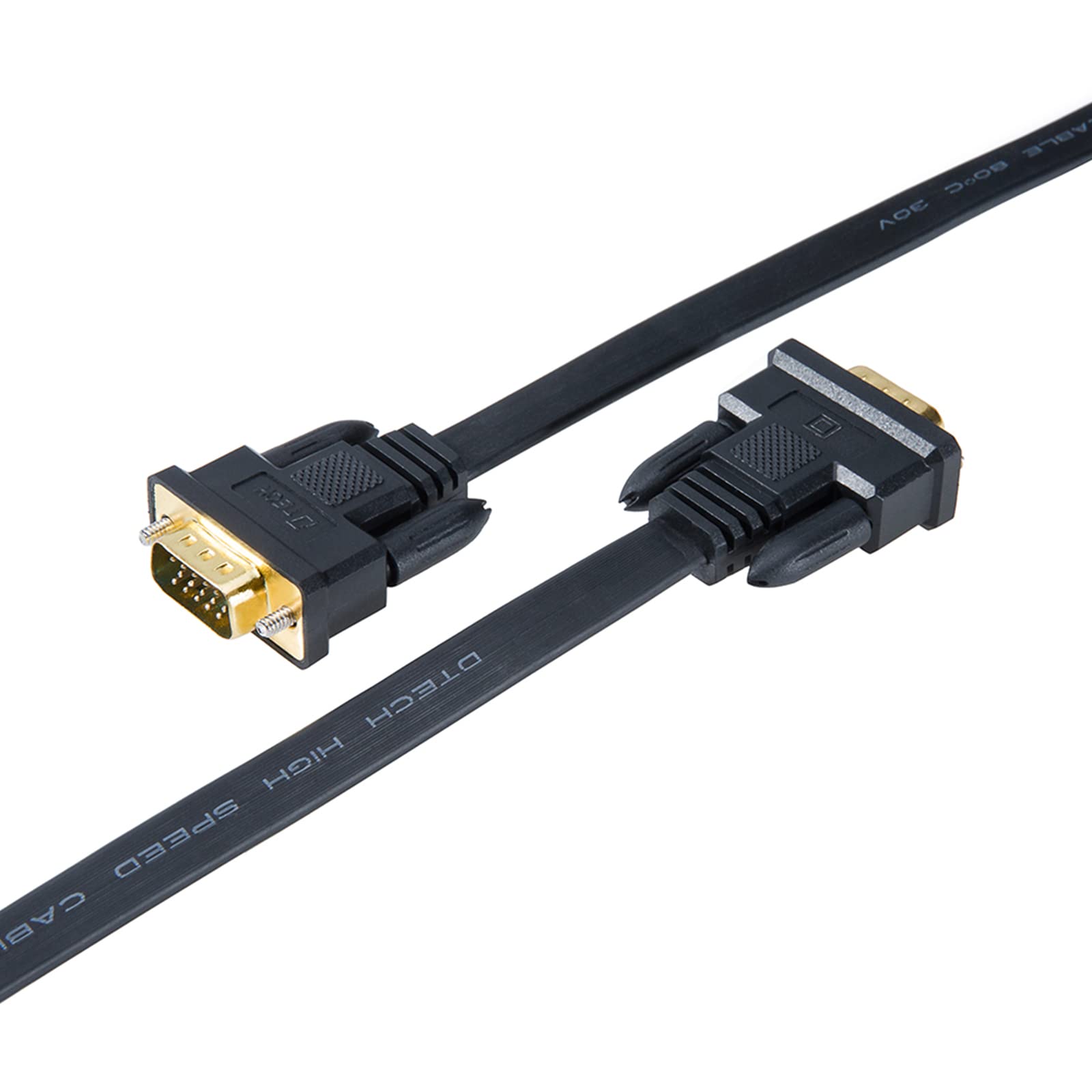 Dtech 65Ft Extra Long Vga To Vga Cable For Computer Monitor 15 Pin Male To Male Flat Vga Cord Full Hd Video (20 Meter, Black)