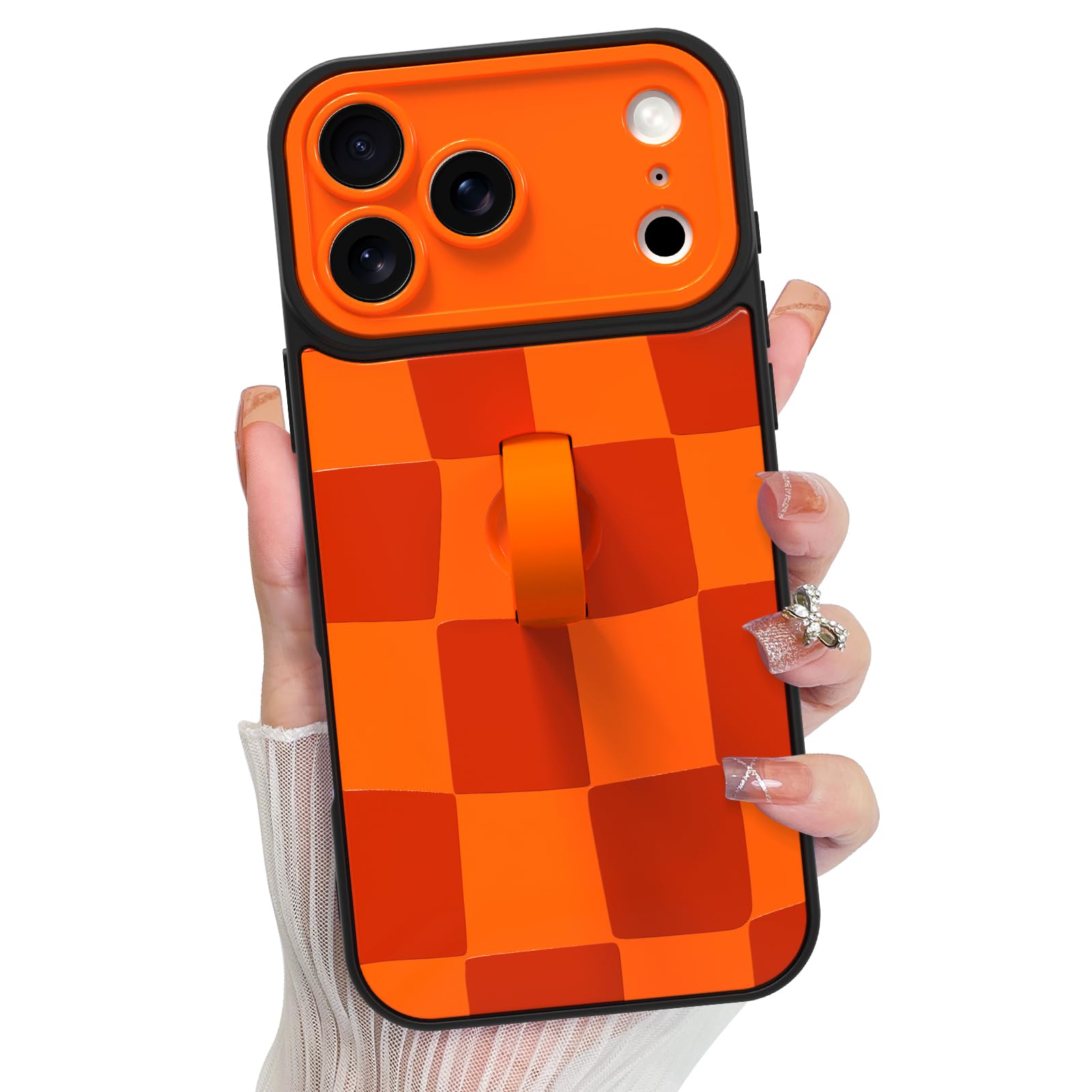 KANGHAR Compatible with iPhone 17 Pro Max Case, Silicone Checkered Cute Pattern, Wristband Kickstand Camera Protection Soft Slim