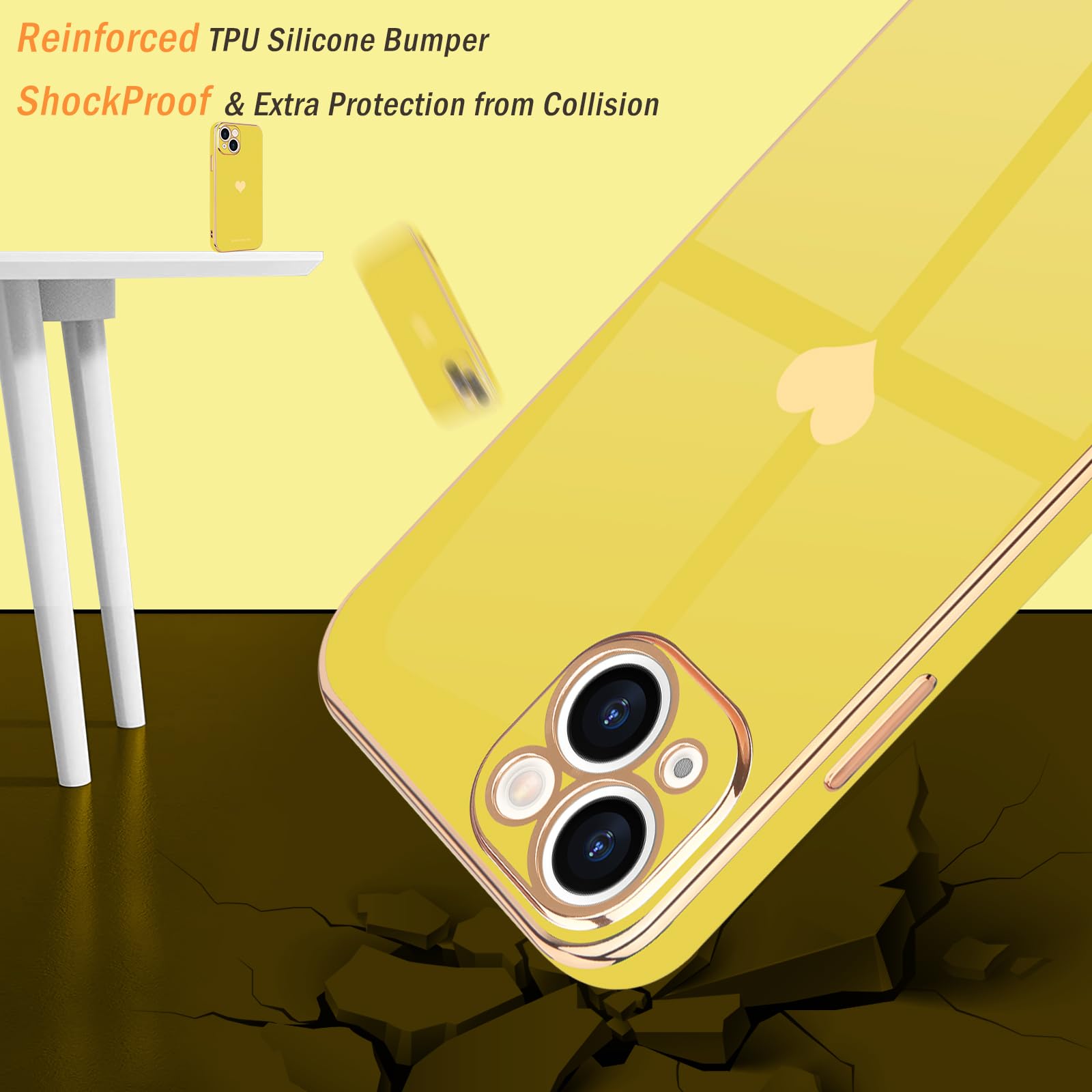 Teageo Compatible With Iphone 13 Case For Women Girl Cute Love Heart Luxury Bling Plating Soft Back Cover Raised Full Camera Pro