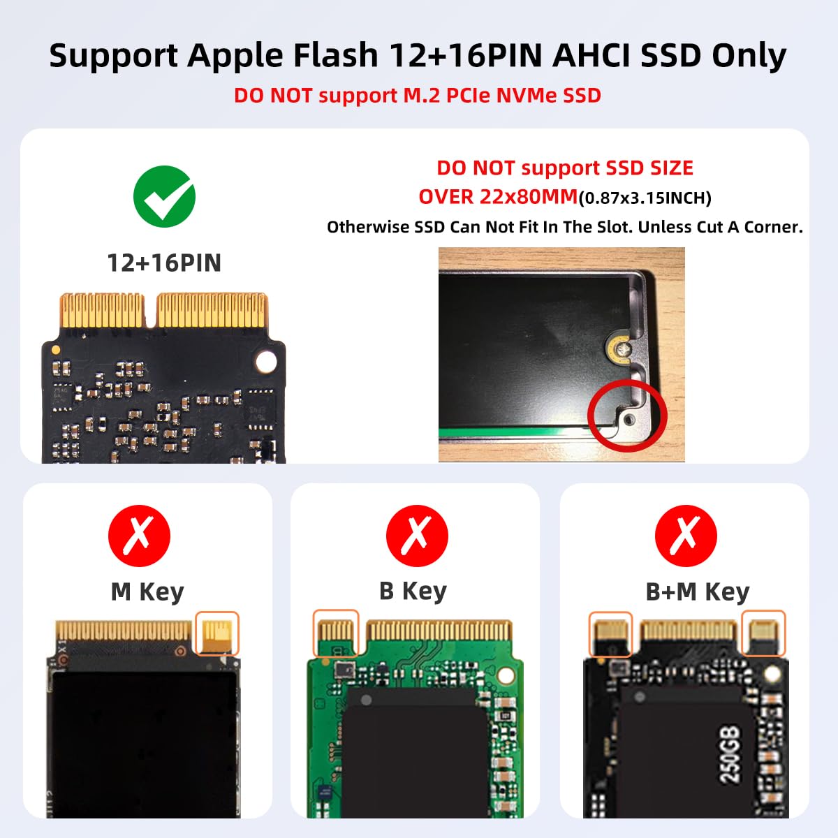 Maiwo Macbook Ssd Enclosure, 12+16 Pin Ahci Ssd To Type-C Adapter, Usb 3.2 Gen2X2 20Gbps, For 2013-2017 Macbook Pro, Macbook Air