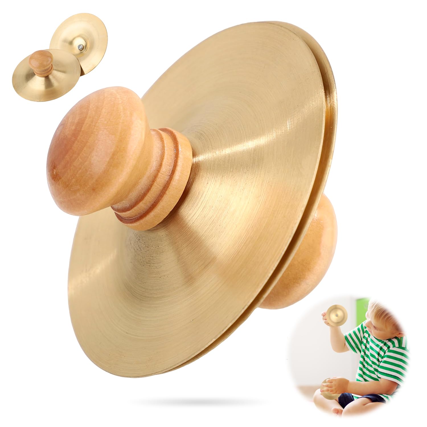 1 Pair 2.76 Inch Finger Cymbals with Wooden Handles, Mini Small Hand Cymbals Portable Small Practice Cymbals Copper Zills Finger