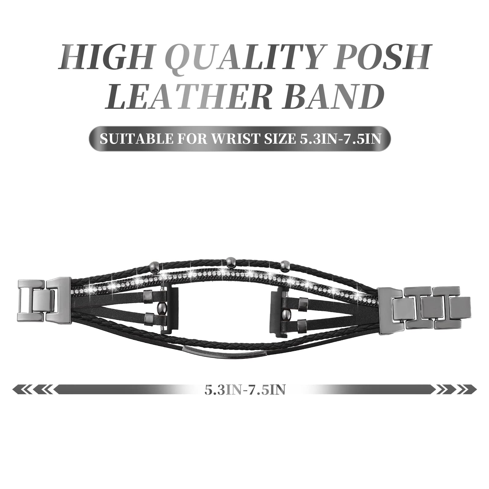 Posh Leather Bands For Samsung Galaxy Watch 5/Watch 6/Galaxy Watch 4 Band 40Mm 44Mm/Galaxy Watch 5 Pro Band/Watch 4/ Watch 6 Classic Band, 20Mm Boho Bracelet Handmade Strap For Women (Solid Black)